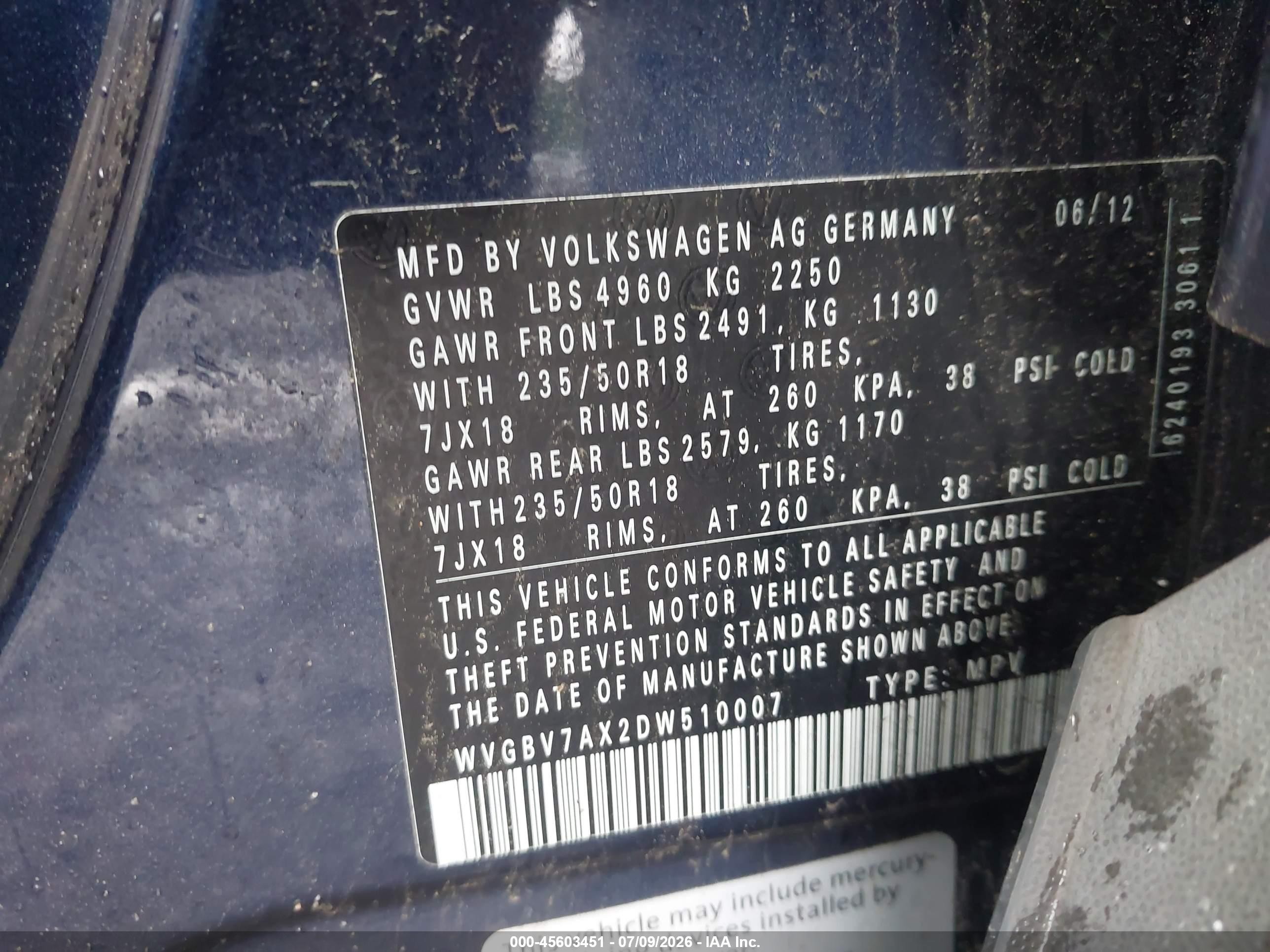 2013 Volkswagen Tiguan Se Синий vin: WVGBV7AX2DW510007