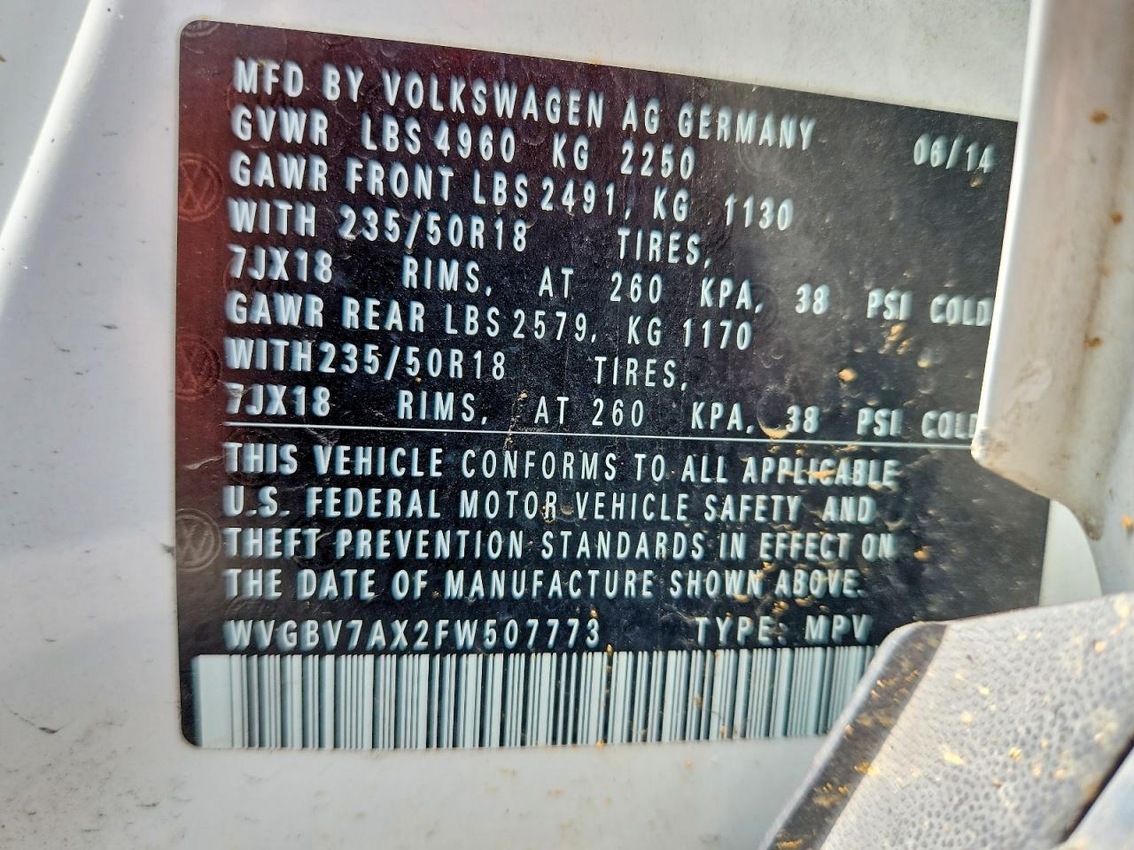 2015 Volkswagen Tiguan S Белый vin: WVGBV7AX2FW507773