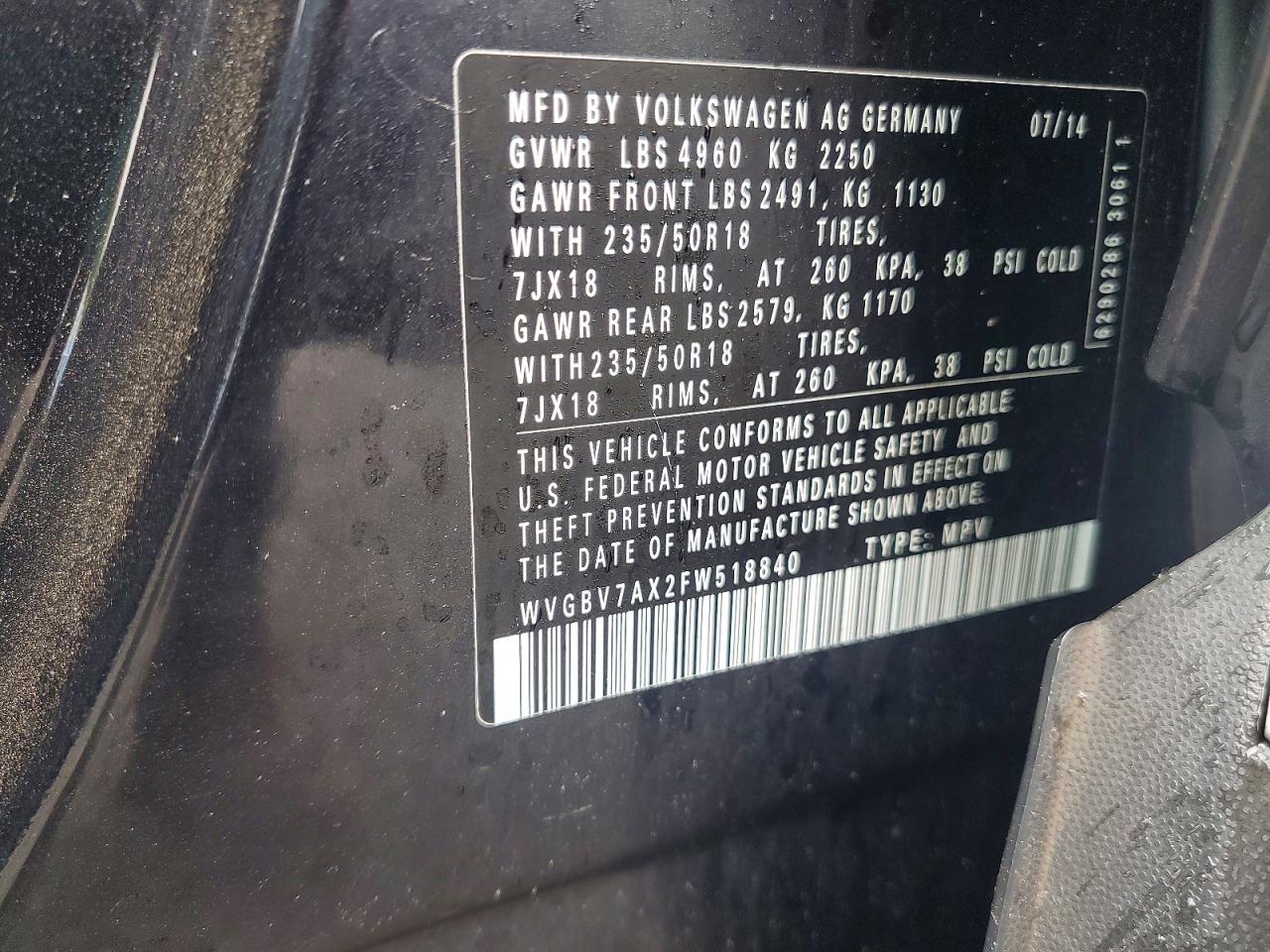2015 Volkswagen Tiguan S Gray vin: WVGBV7AX2FW518840