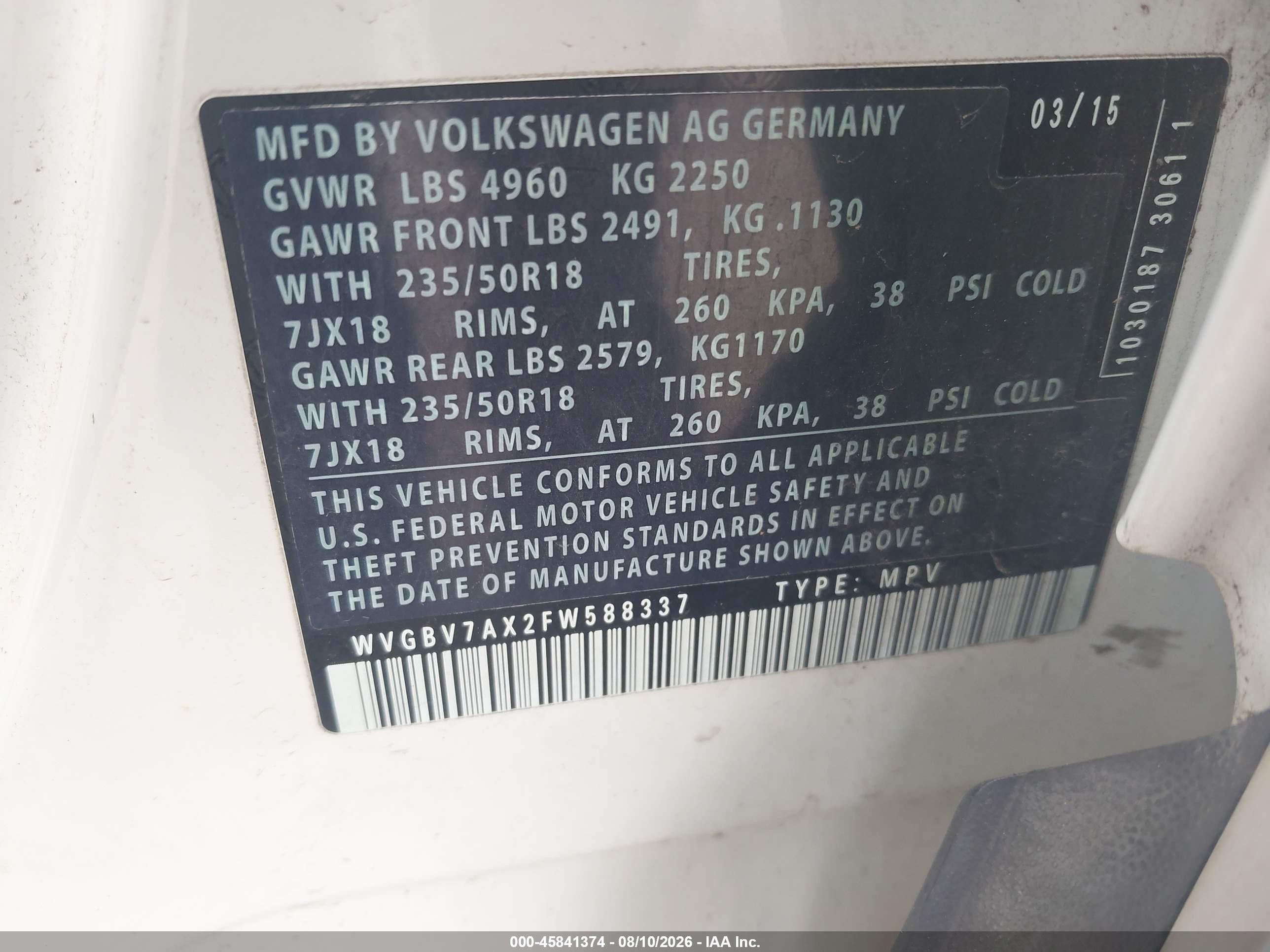 2015 Volkswagen Tiguan Se Белый vin: WVGBV7AX2FW588337