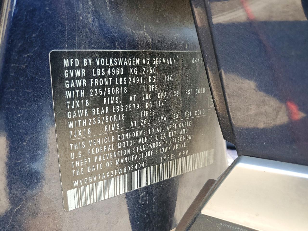 2015 Volkswagen Tiguan S Blue vin: WVGBV7AX2FW603404