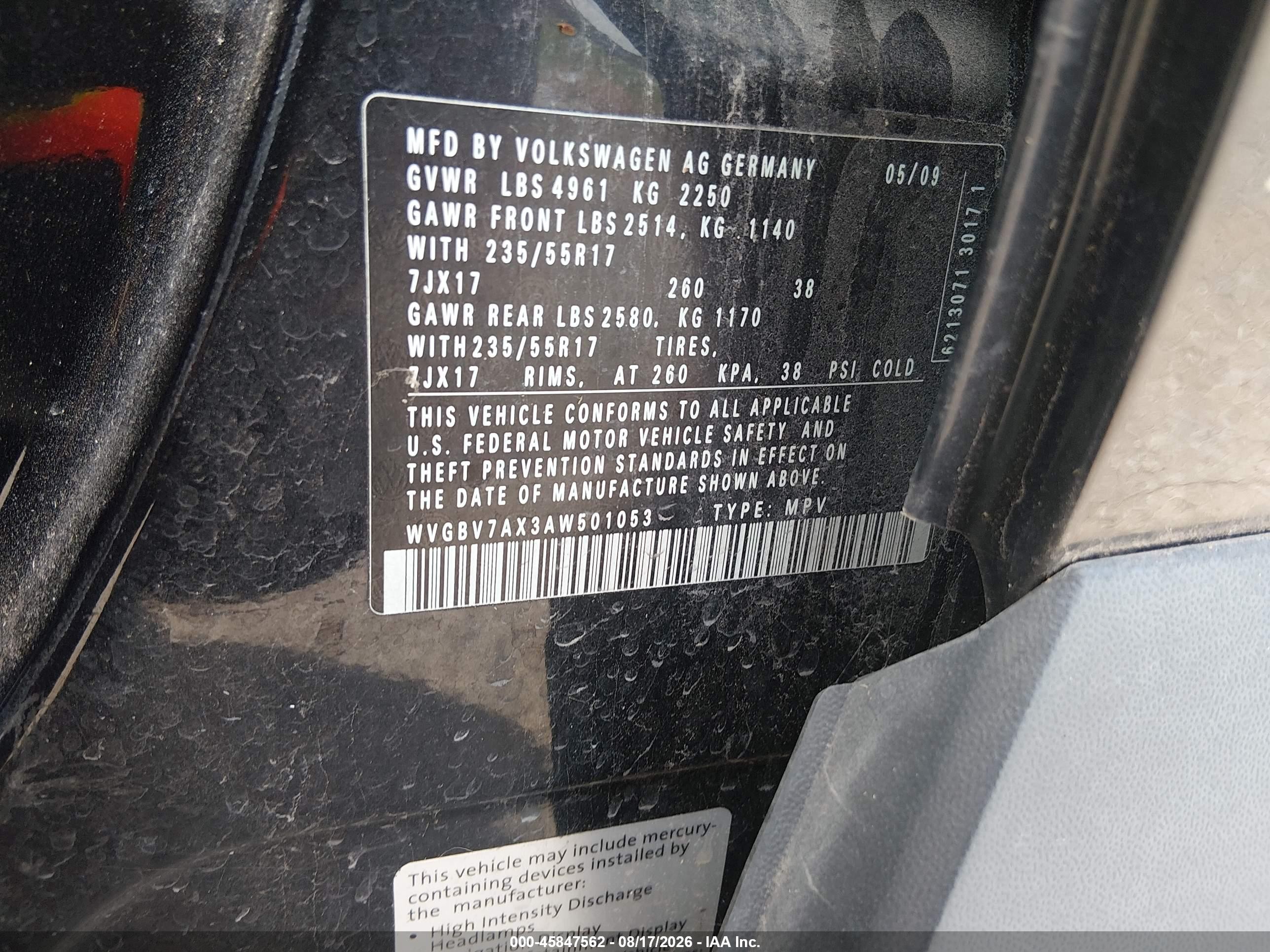 2010 Volkswagen Tiguan Se Black vin: WVGBV7AX3AW501053