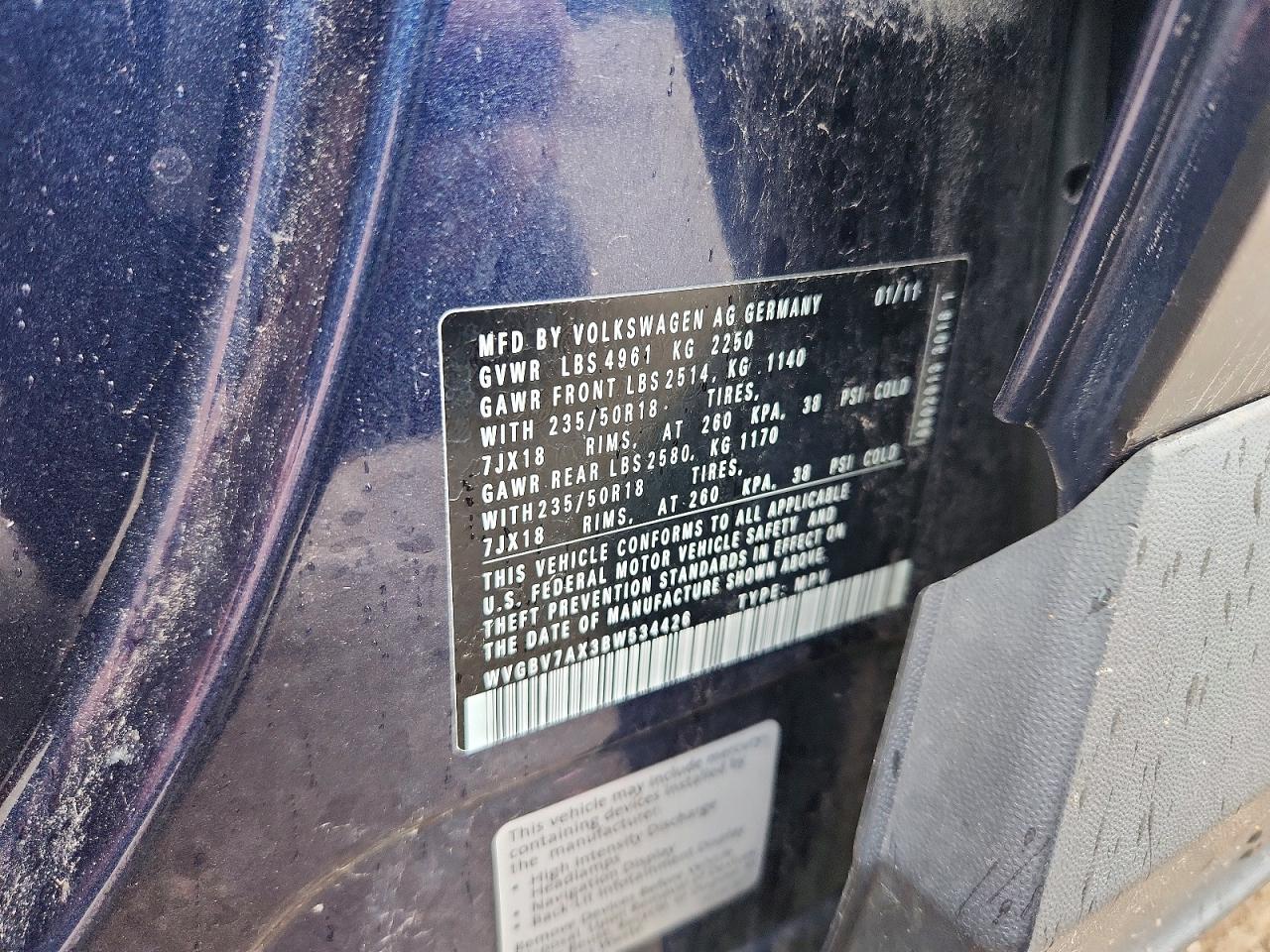 2011 Volkswagen Tiguan S Black vin: WVGBV7AX3BW534426