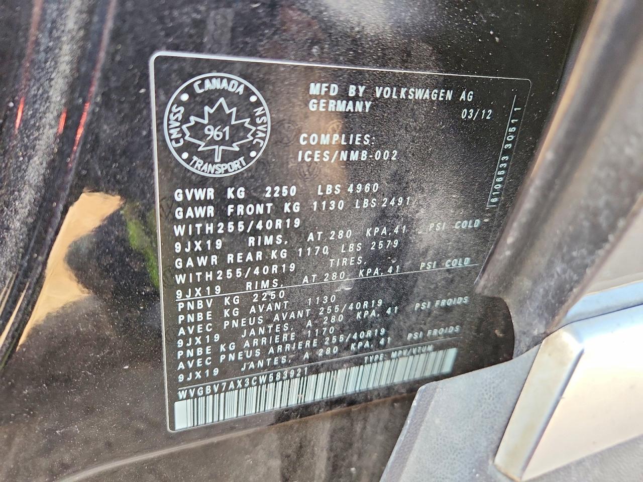 2012 Volkswagen Tiguan Black vin: WVGBV7AX3CW583921