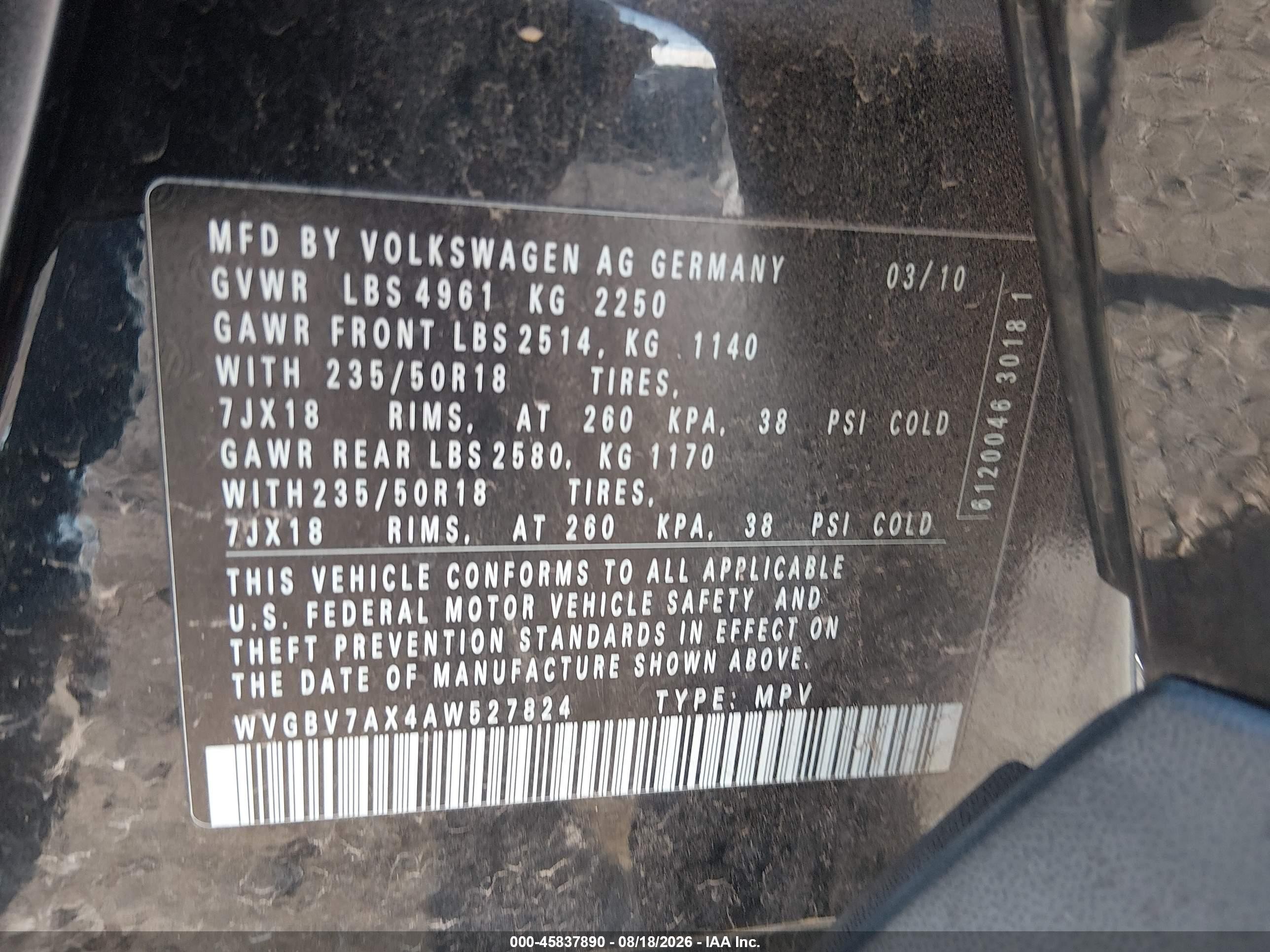 2010 Volkswagen Tiguan Se/sel Black vin: WVGBV7AX4AW527824