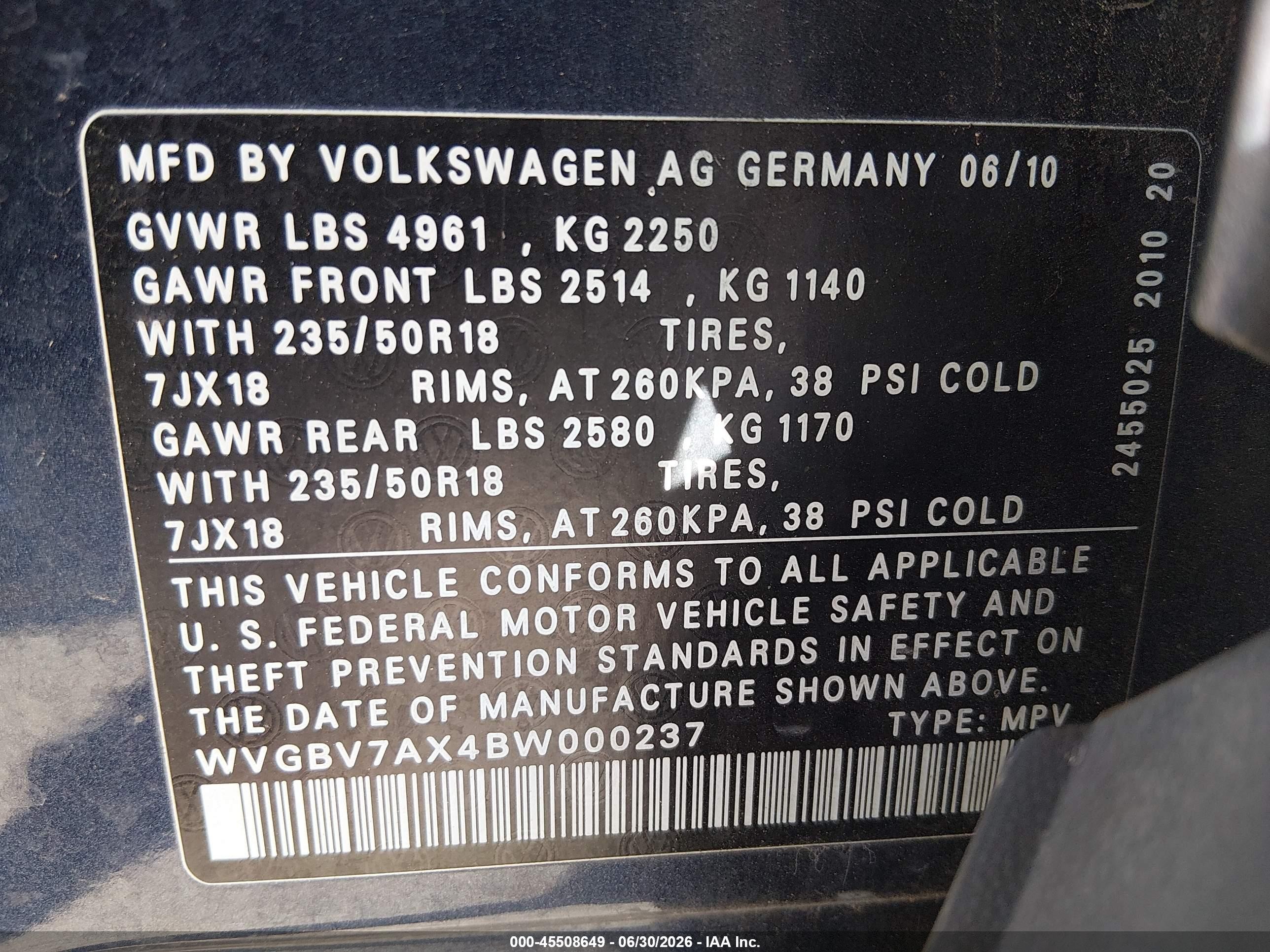2011 Volkswagen Tiguan Se Blue vin: WVGBV7AX4BW000237
