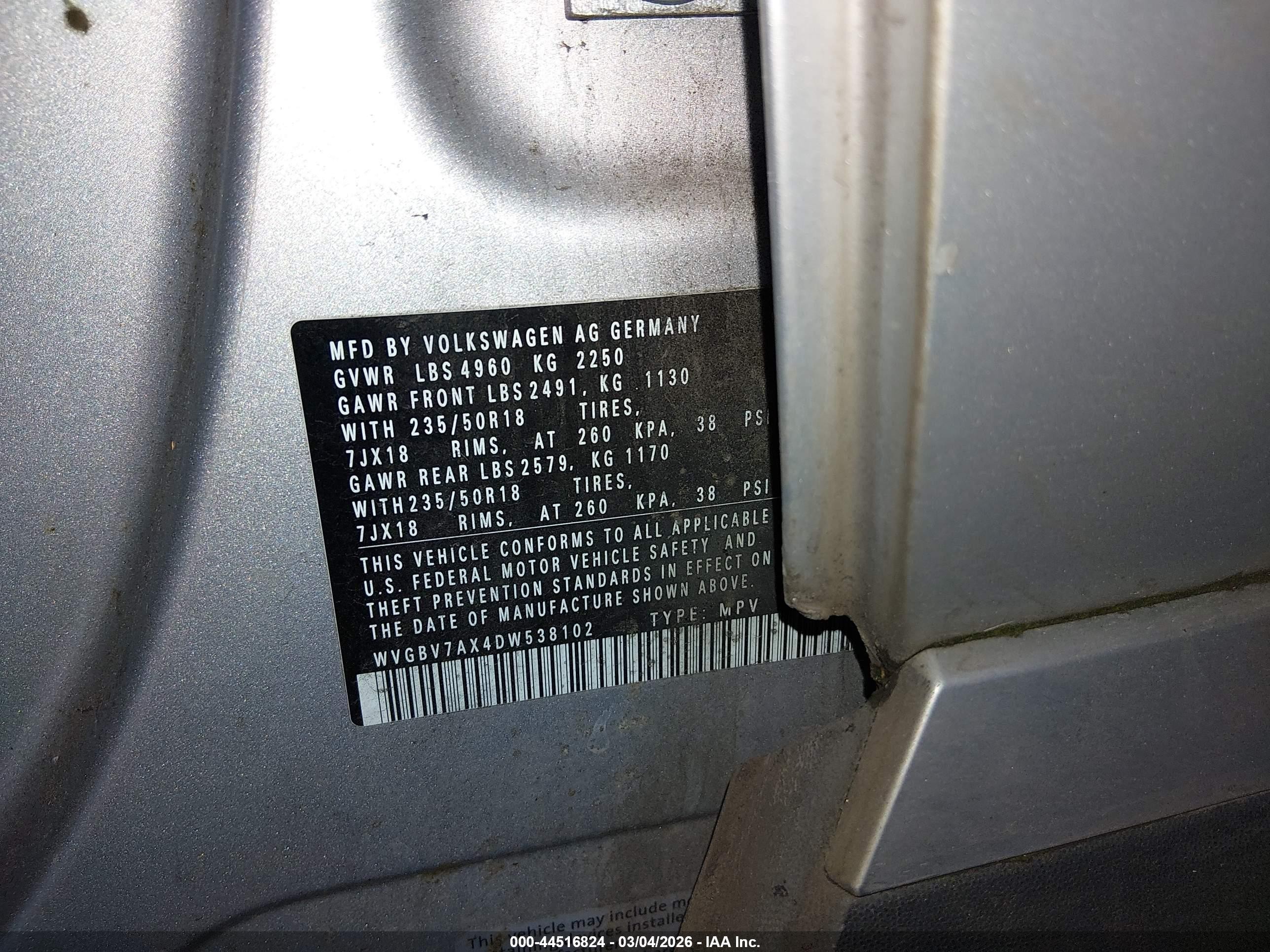 2013 Volkswagen Tiguan S/se/sel Silver vin: WVGBV7AX4DW538102