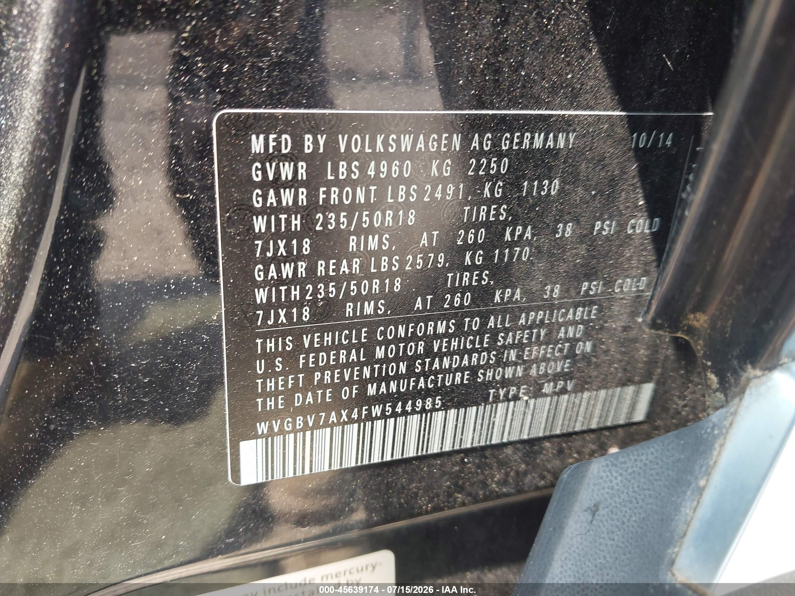 2015 Volkswagen Tiguan Sel Черный vin: WVGBV7AX4FW544985