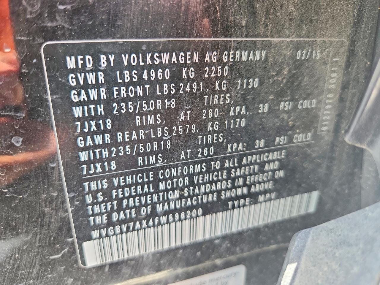 2015 Volkswagen Tiguan S Black vin: WVGBV7AX4FW596200