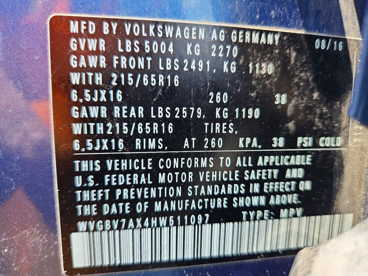 2017 Volkswagen Tiguan S Blue vin: WVGBV7AX4HW511097