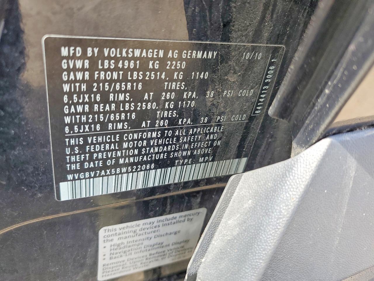 2011 Volkswagen Tiguan S Black vin: WVGBV7AX5BW522066