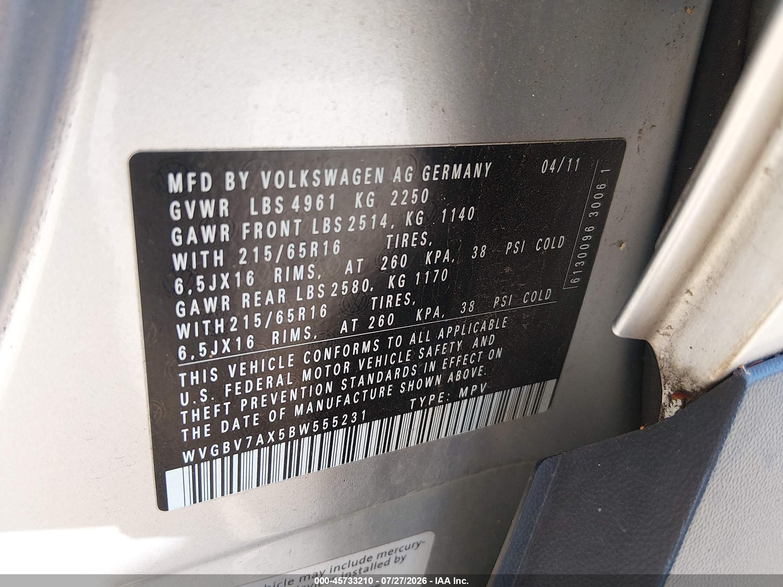 2011 Volkswagen Tiguan S Silver vin: WVGBV7AX5BW555231