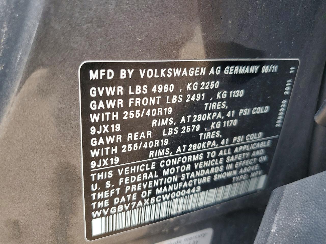 2012 Volkswagen Tiguan S Charcoal vin: WVGBV7AX5CW000443