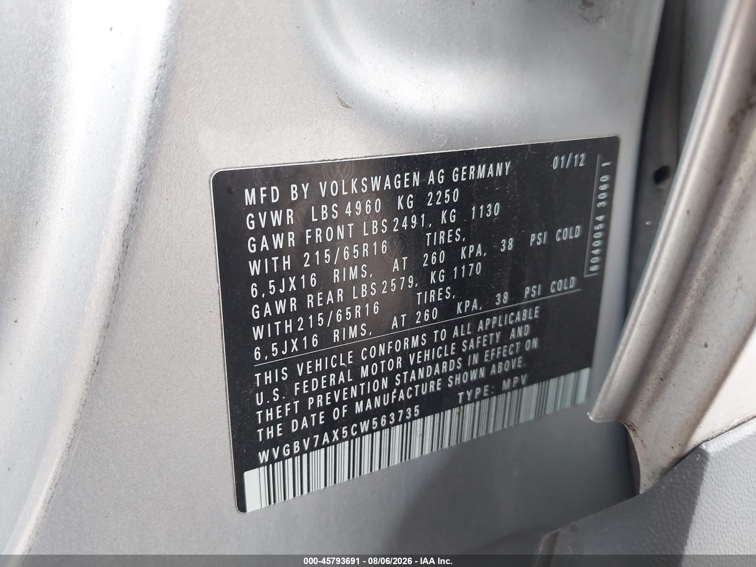 2012 Volkswagen Tiguan S Silver vin: WVGBV7AX5CW563735
