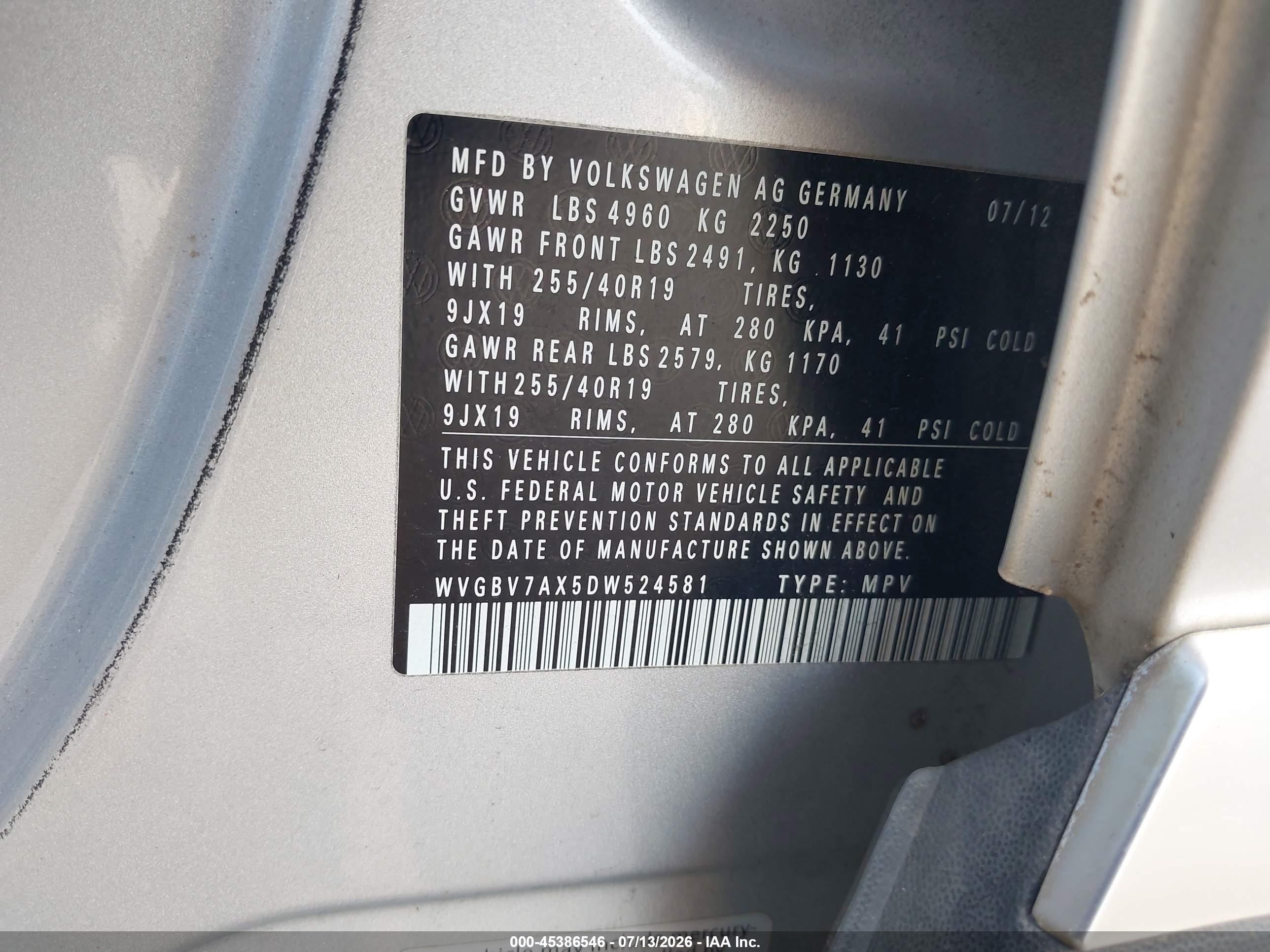 2013 Volkswagen Tiguan Sel Silver vin: WVGBV7AX5DW524581