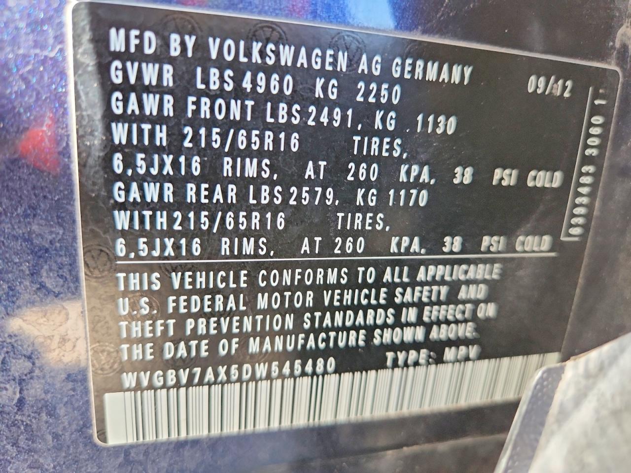2013 Volkswagen Tiguan S Blue vin: WVGBV7AX5DW545480