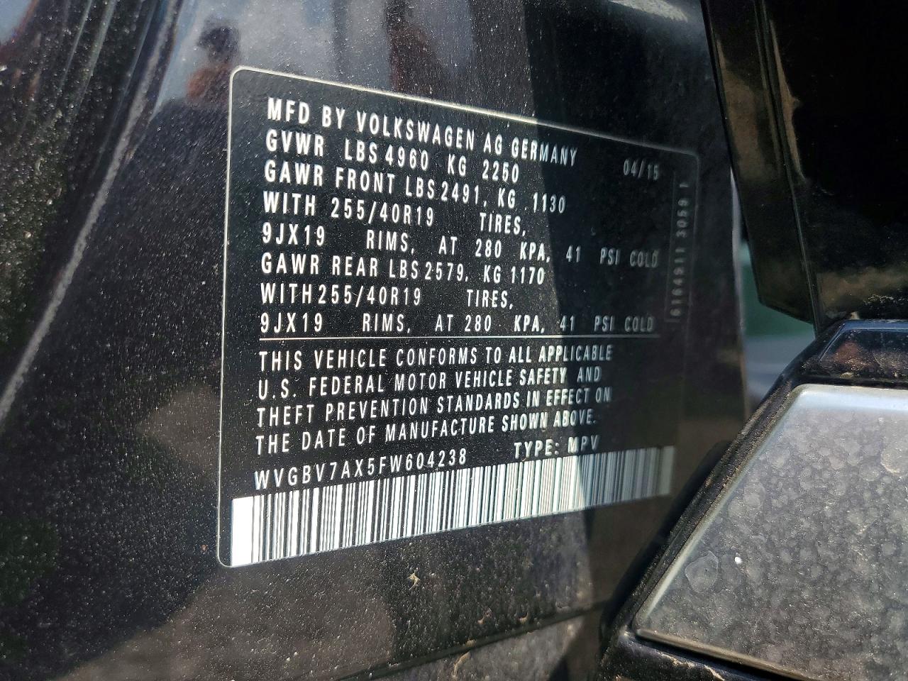 2015 Volkswagen Tiguan S Black vin: WVGBV7AX5FW604238