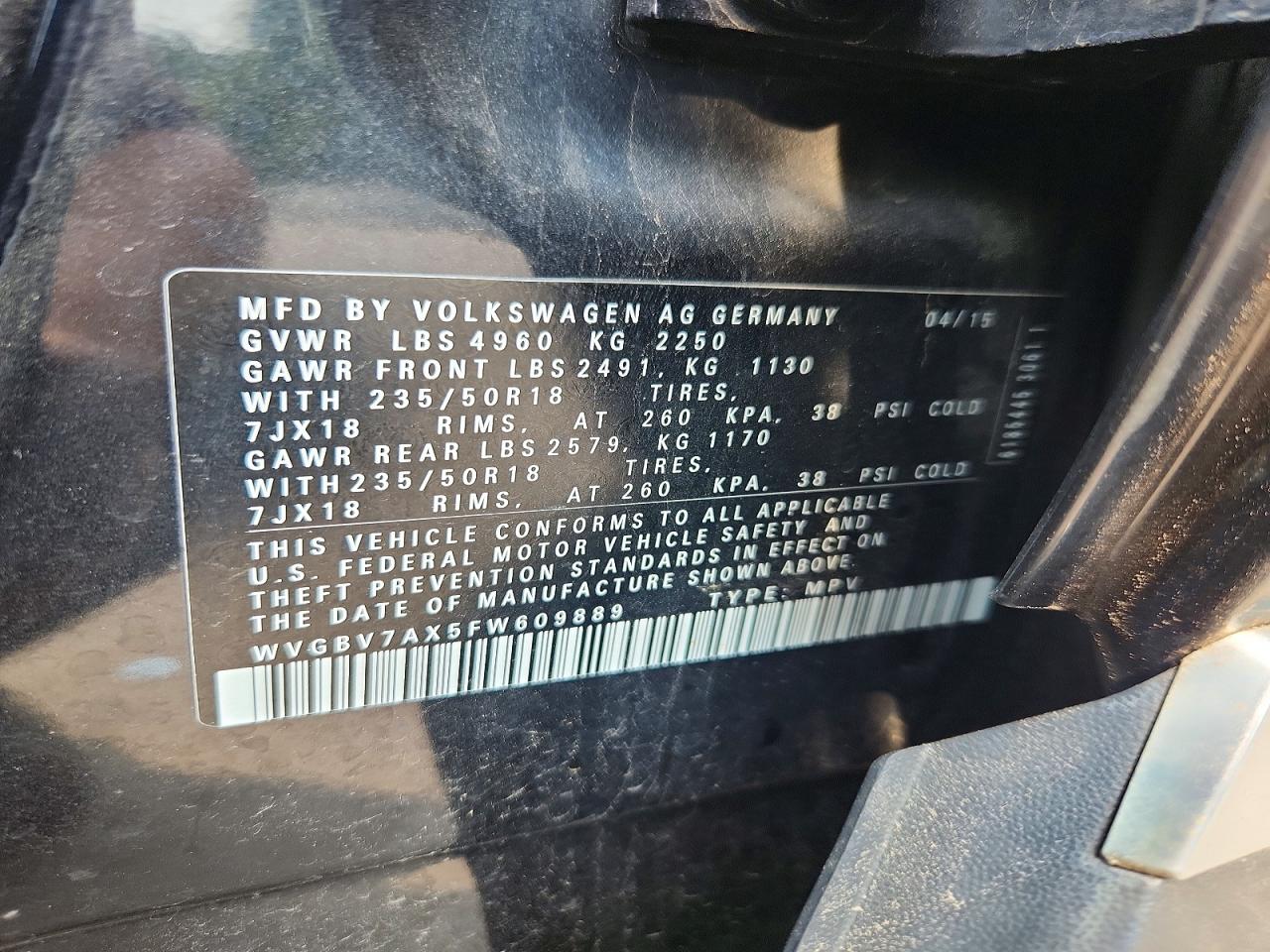 2015 Volkswagen Tiguan S Black vin: WVGBV7AX5FW609889