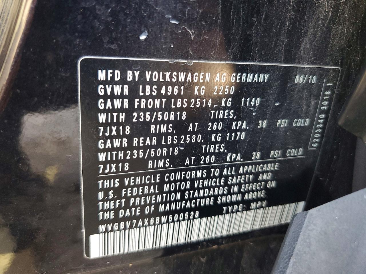 2011 Volkswagen Tiguan S Black vin: WVGBV7AX6BW500528