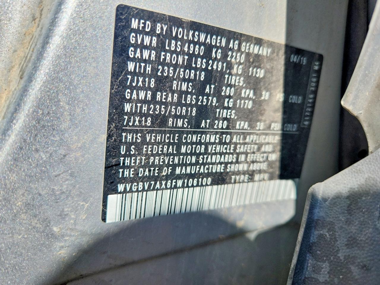 2015 Volkswagen Tiguan S Silver vin: WVGBV7AX6FW106100