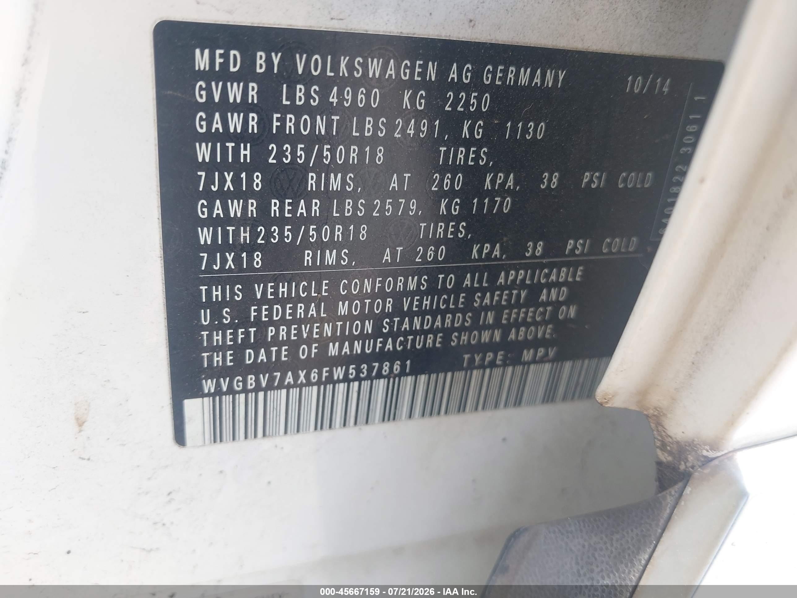 2015 Volkswagen Tiguan Sel White vin: WVGBV7AX6FW537861