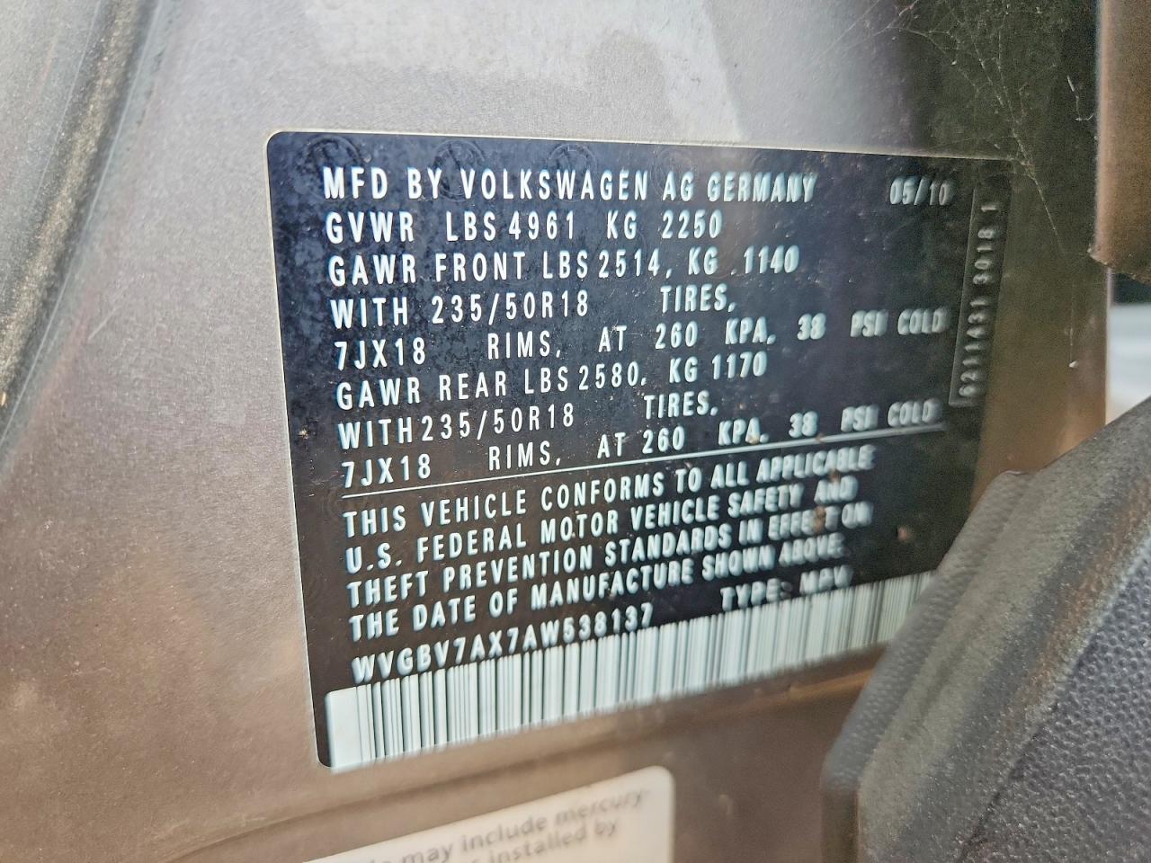2010 Volkswagen Tiguan Se Gray vin: WVGBV7AX7AW538137