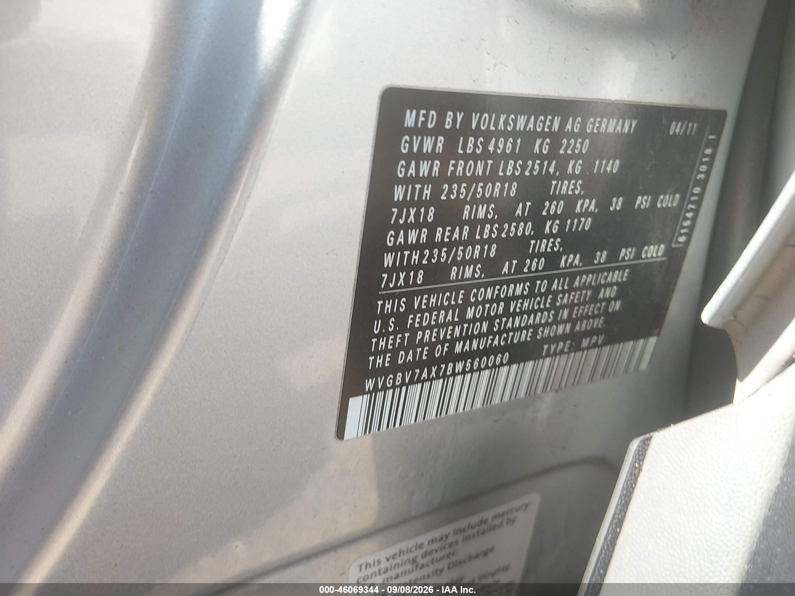 2011 Volkswagen Tiguan Se Silver vin: WVGBV7AX7BW560060