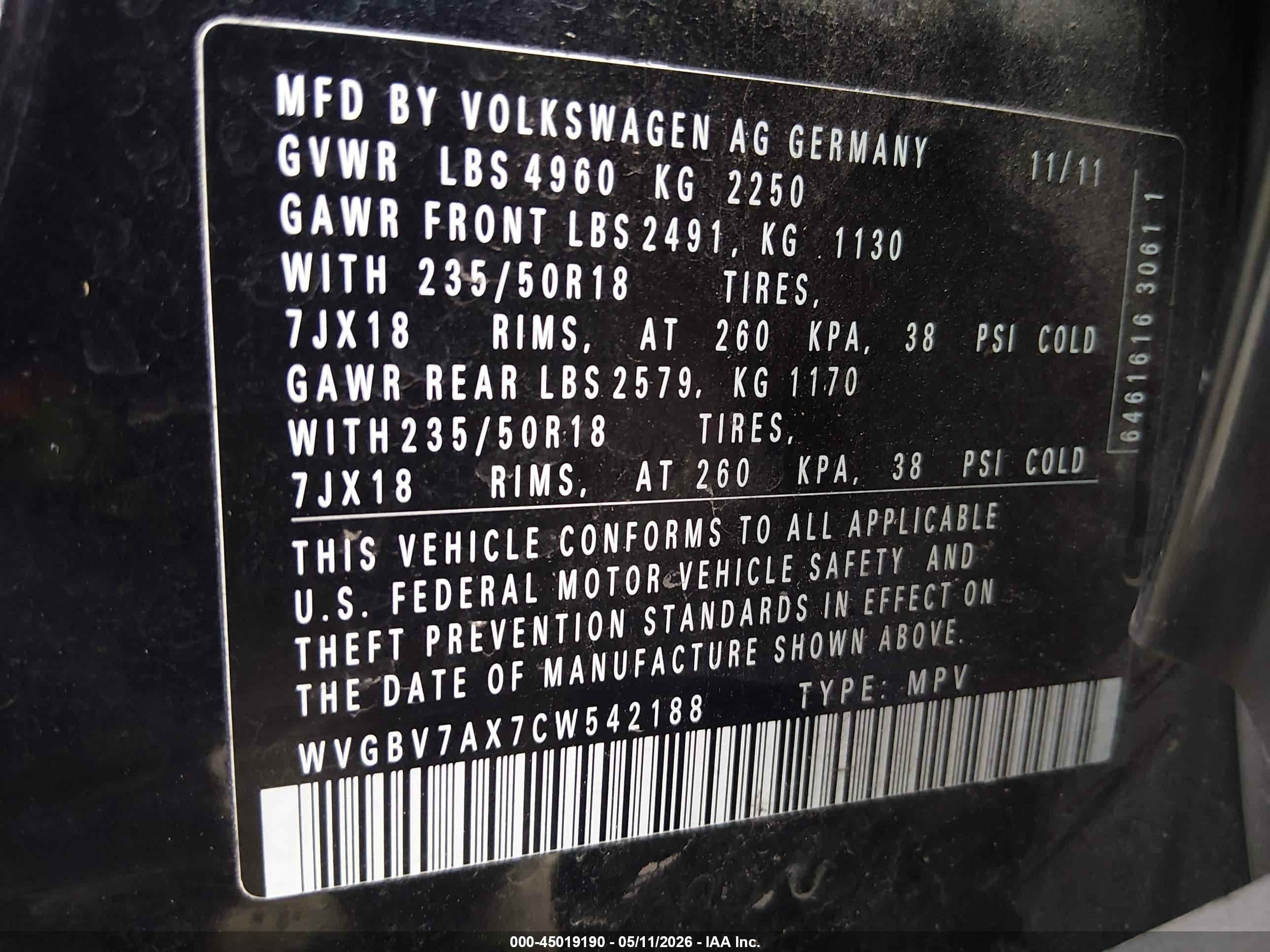 2012 Volkswagen Tiguan Se Black vin: WVGBV7AX7CW542188