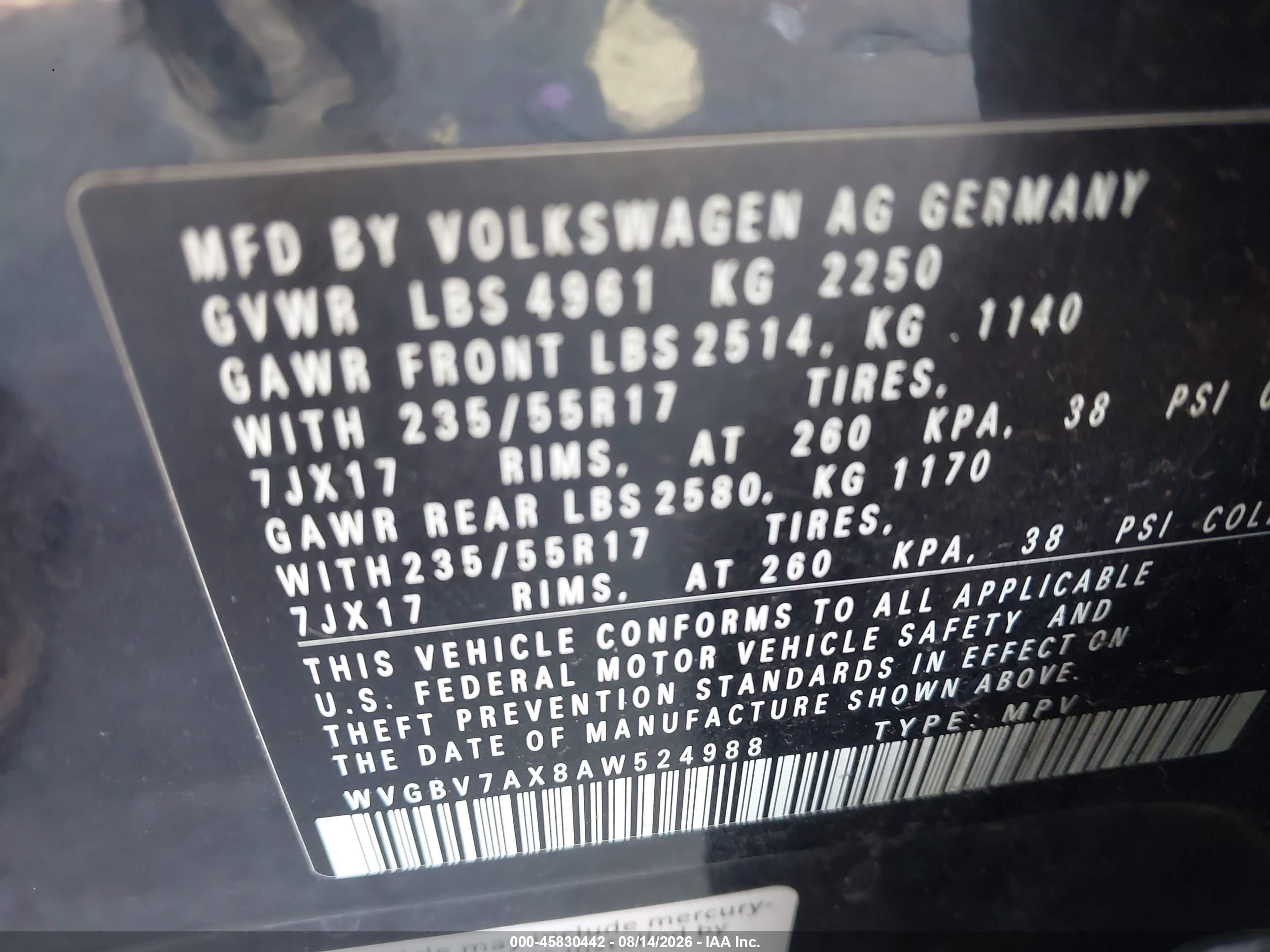 2010 Volkswagen Tiguan Wolfsburg Edition Blue vin: WVGBV7AX8AW524988