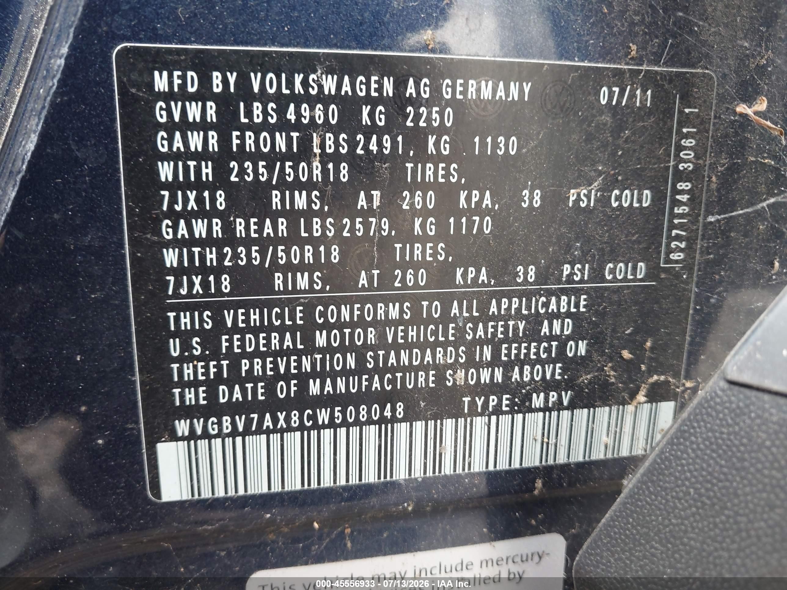 2012 Volkswagen Tiguan Se vin: WVGBV7AX8CW508048