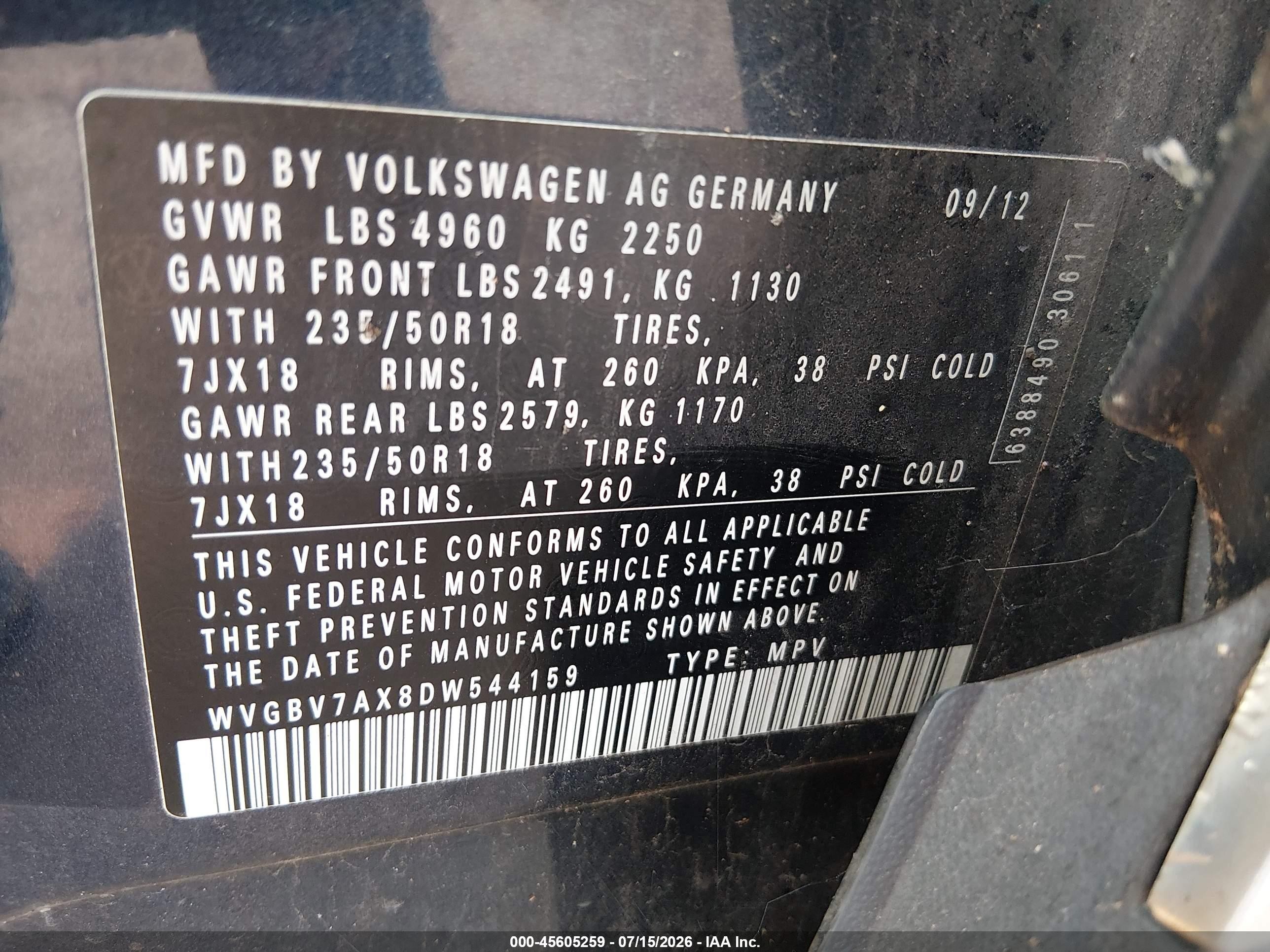 2013 Volkswagen Tiguan Se Blue vin: WVGBV7AX8DW544159
