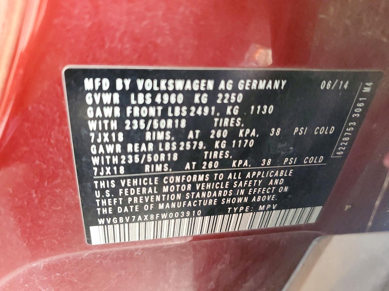 2015 Volkswagen Tiguan S Red vin: WVGBV7AX8FW003910