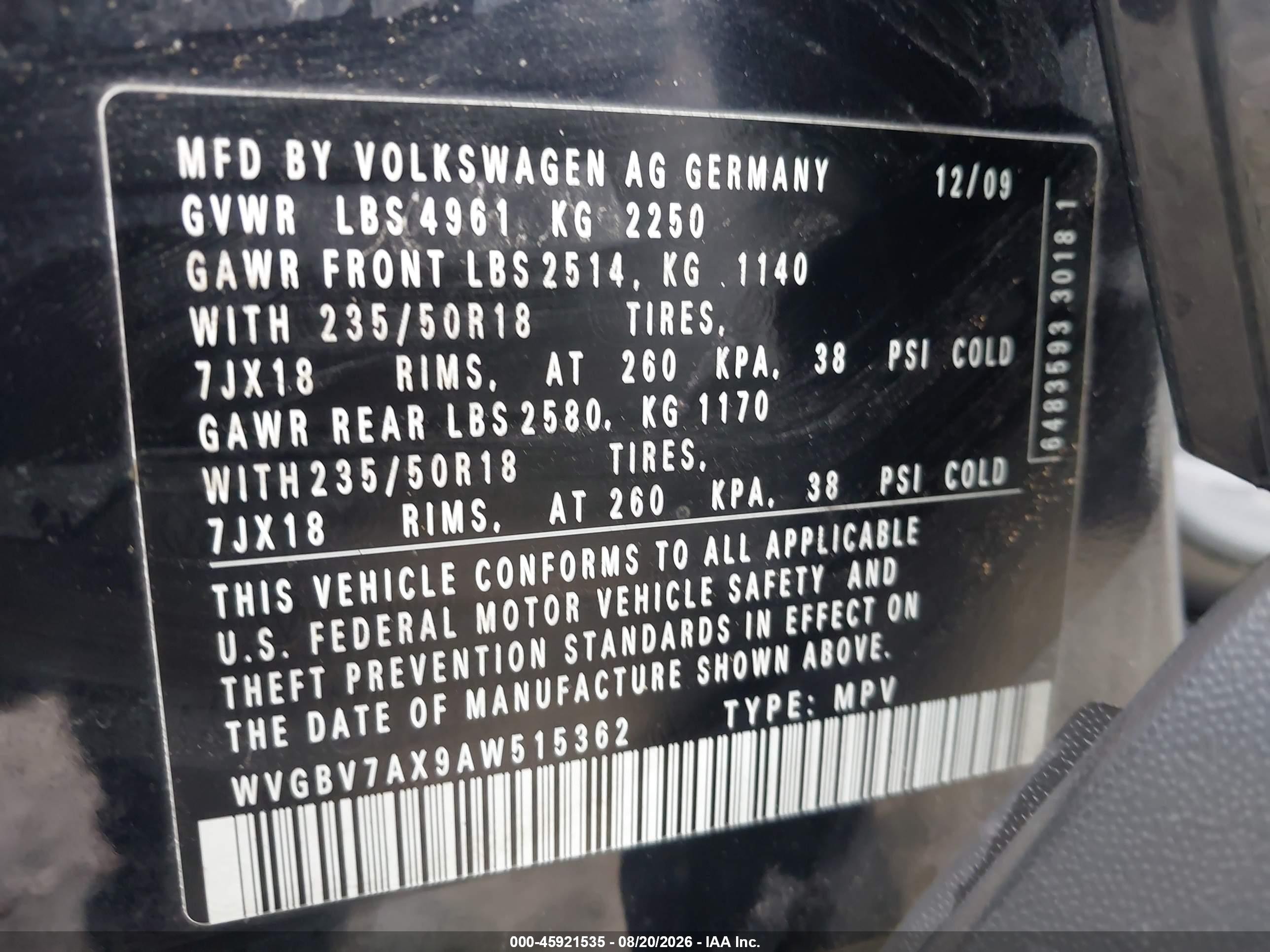 2010 Volkswagen Tiguan Wolfsburg Edition Black vin: WVGBV7AX9AW515362