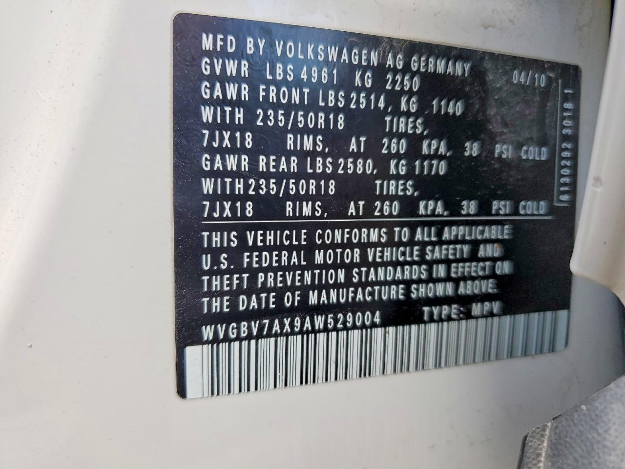 2010 Volkswagen Tiguan Se White vin: WVGBV7AX9AW529004