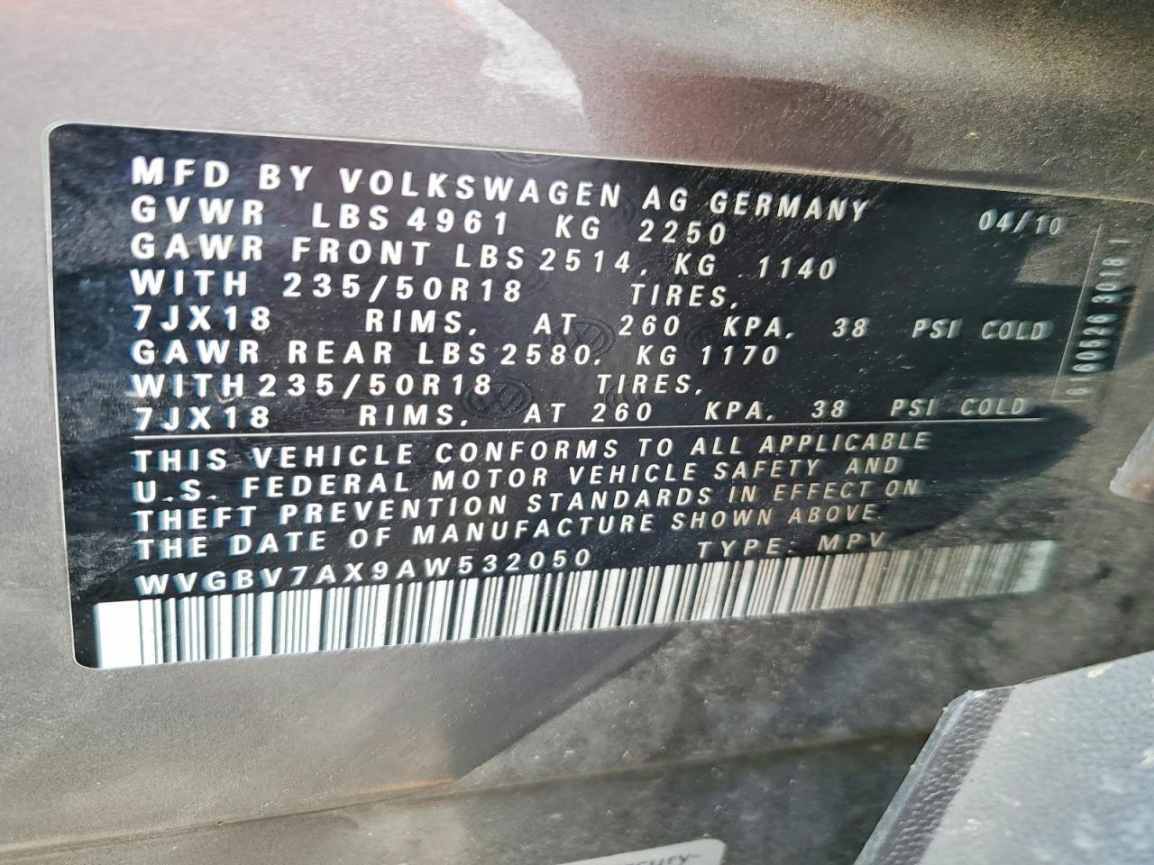 2010 Volkswagen Tiguan Se Gray vin: WVGBV7AX9AW532050
