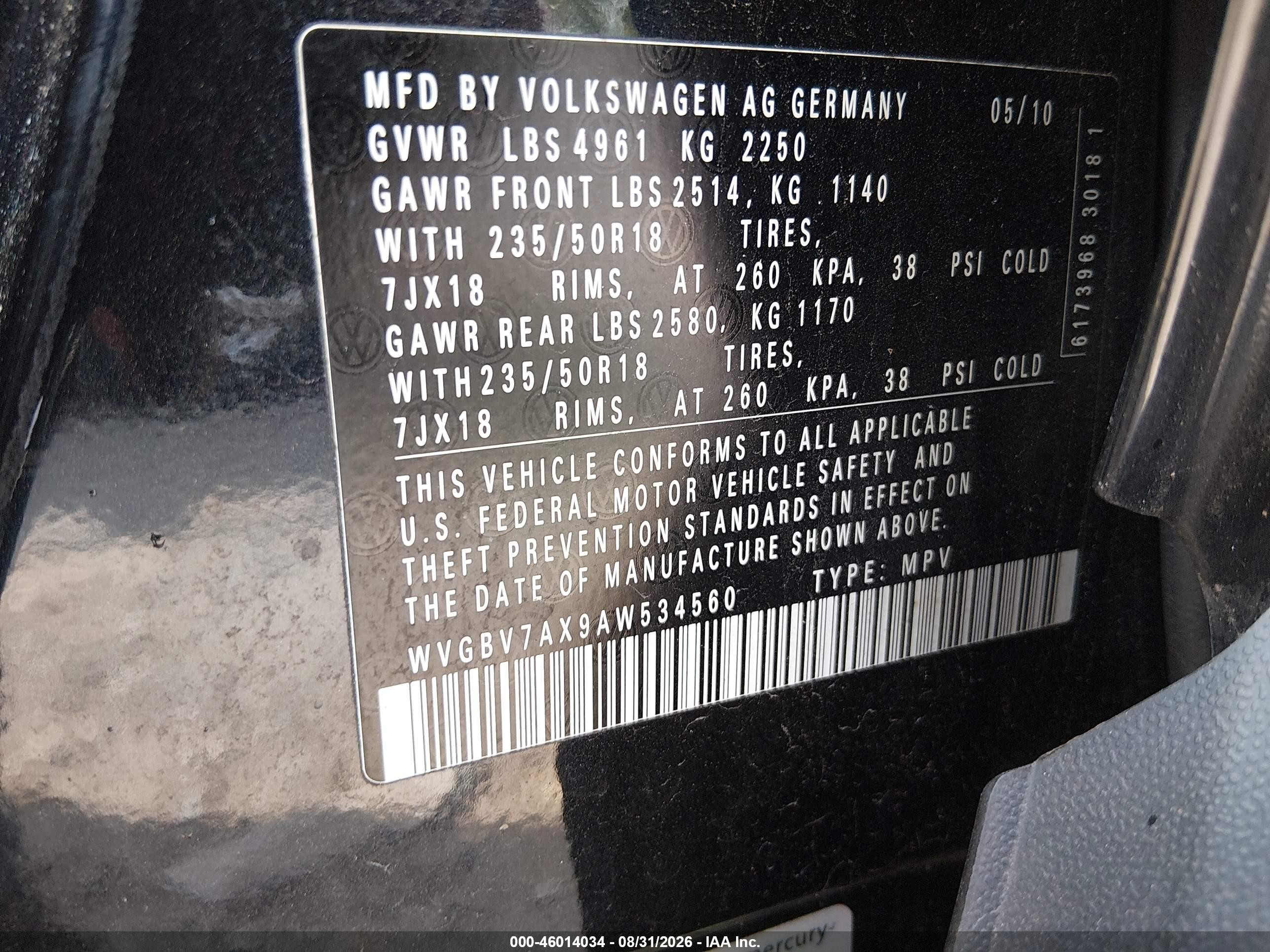 2010 Volkswagen Tiguan Wolfsburg Edition Black vin: WVGBV7AX9AW534560