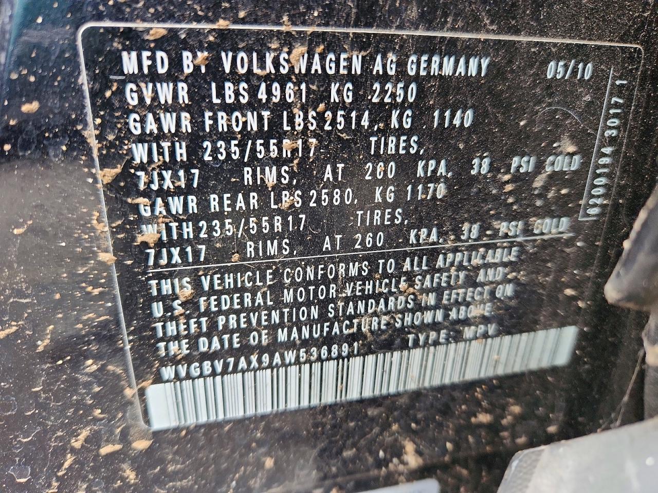 2010 Volkswagen Tiguan Se Black vin: WVGBV7AX9AW536891