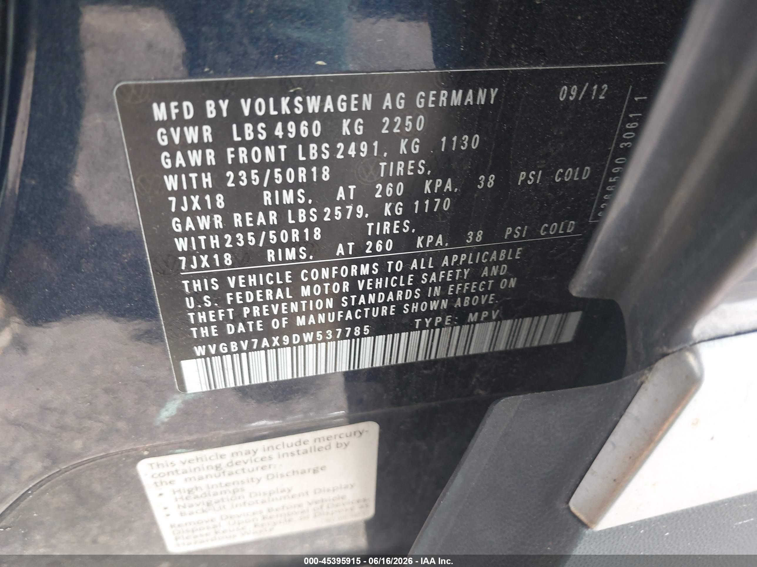 2013 Volkswagen Tiguan Se Синий vin: WVGBV7AX9DW537785