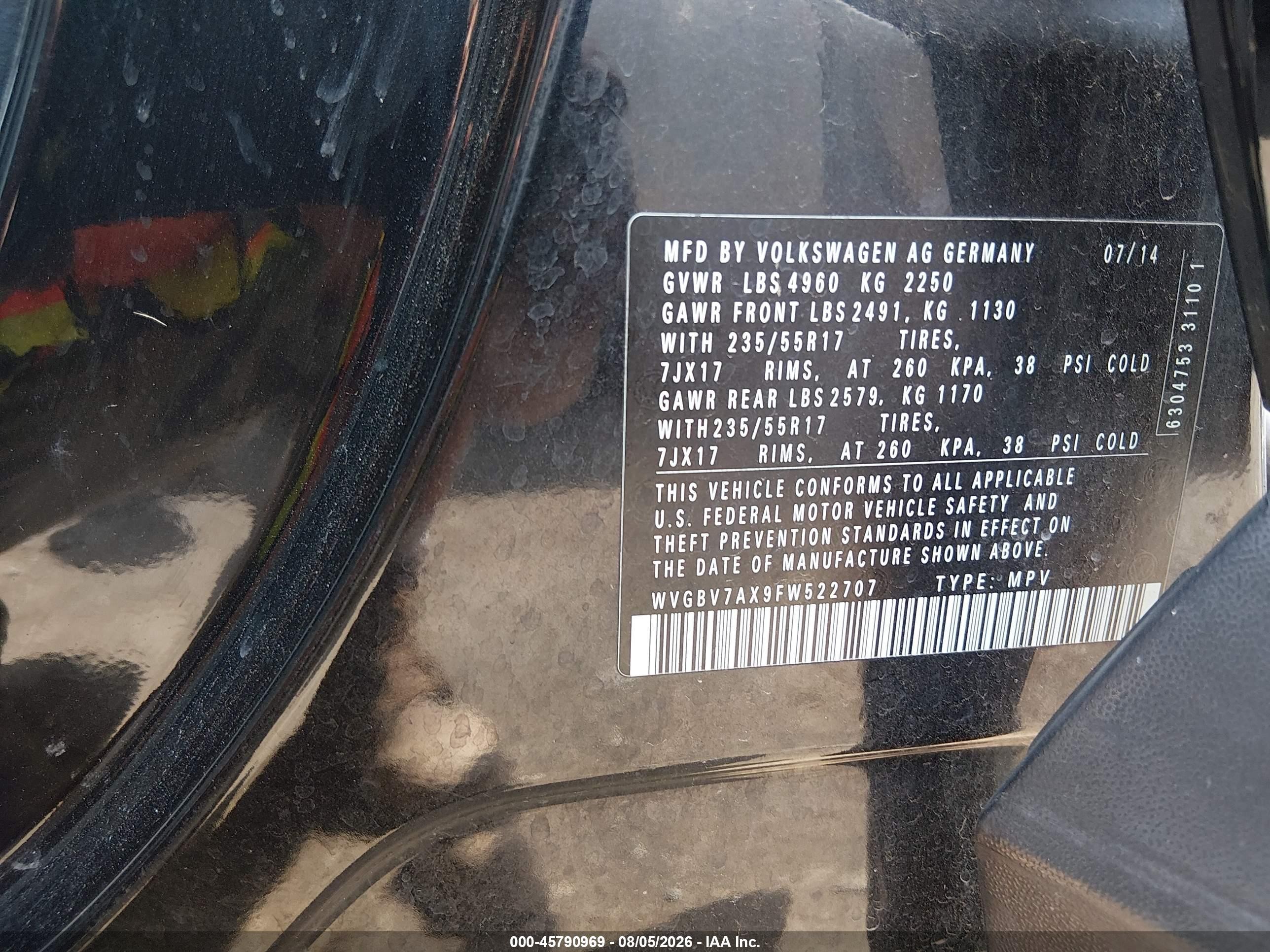 2015 Volkswagen Tiguan Se Black vin: WVGBV7AX9FW522707