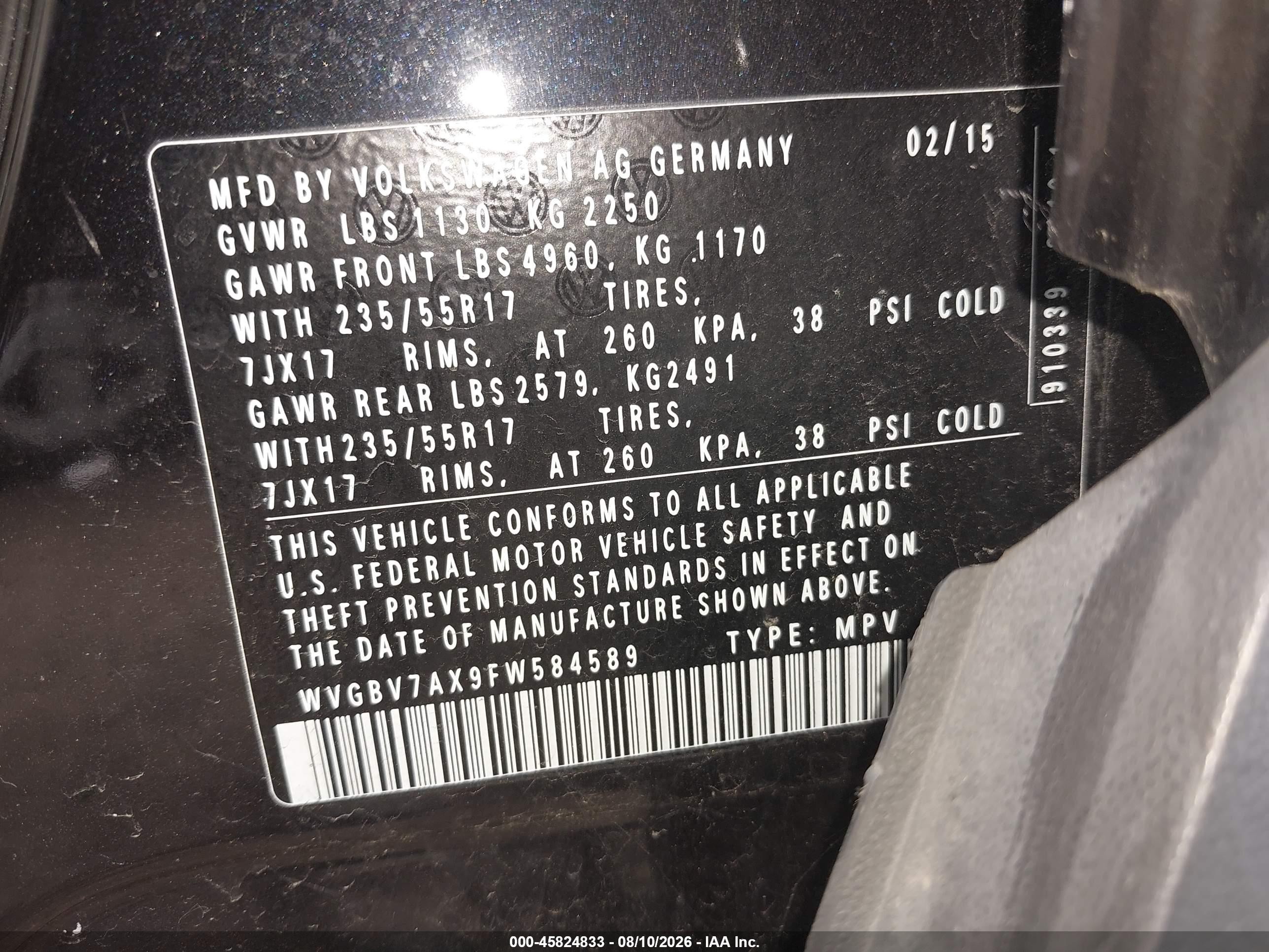 2015 Volkswagen Tiguan Se Black vin: WVGBV7AX9FW584589