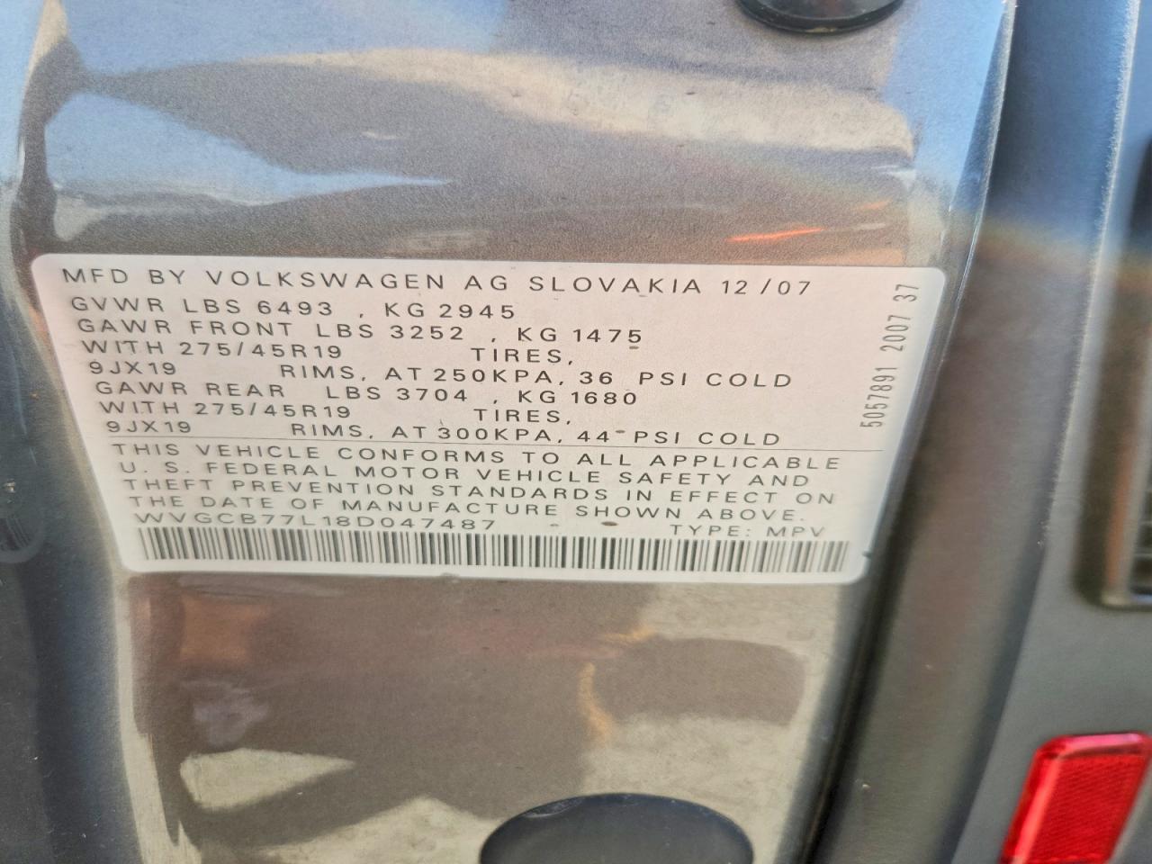 2008 Volkswagen Touareg 2 V8 Gray vin: WVGCB77L18D047487
