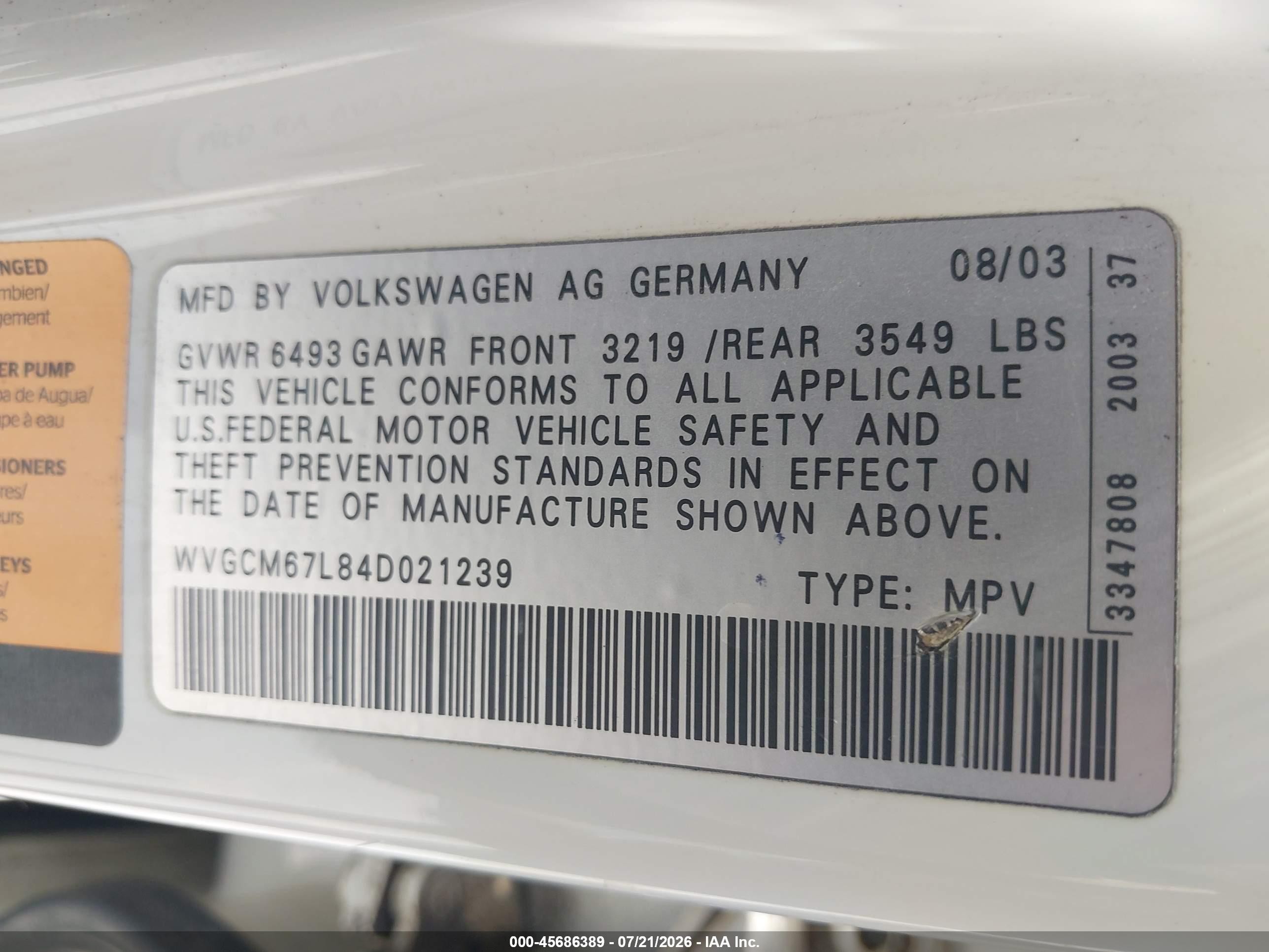 2004 Volkswagen Touareg V8 White vin: WVGCM67L84D021239