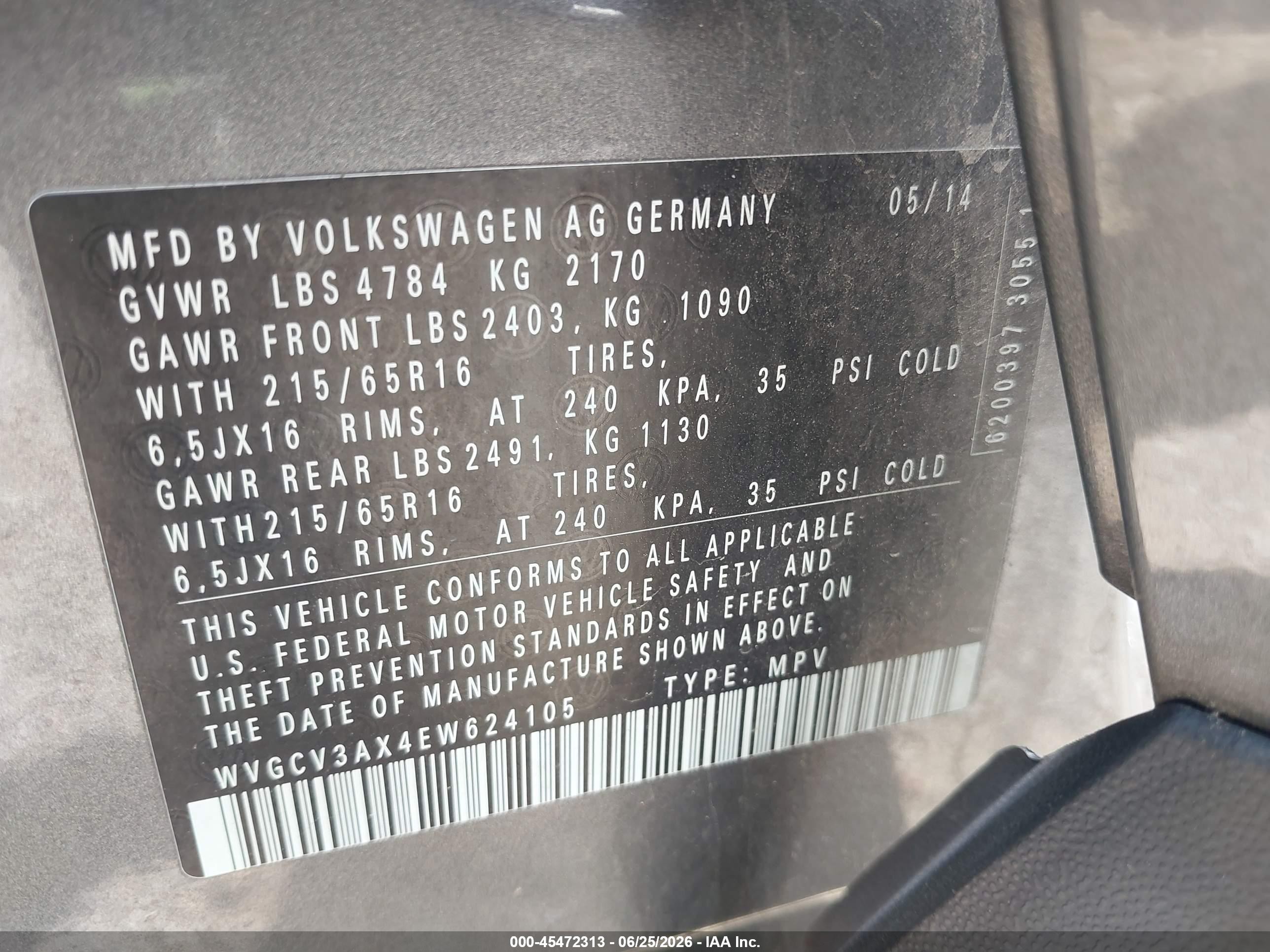 2014 Volkswagen Tiguan S Gray vin: WVGCV3AX4EW624105