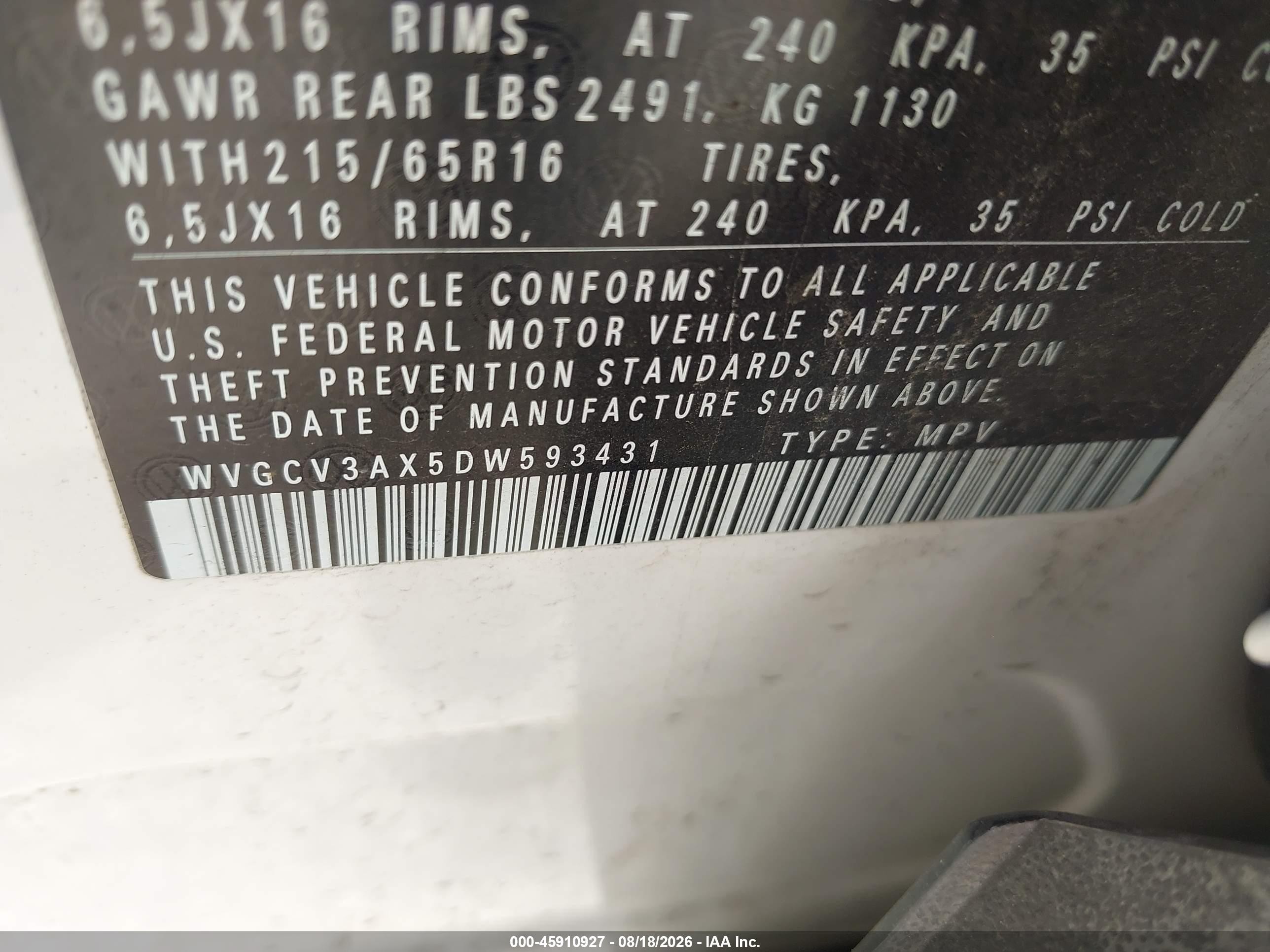 2013 Volkswagen Tiguan S White vin: WVGCV3AX5DW593431