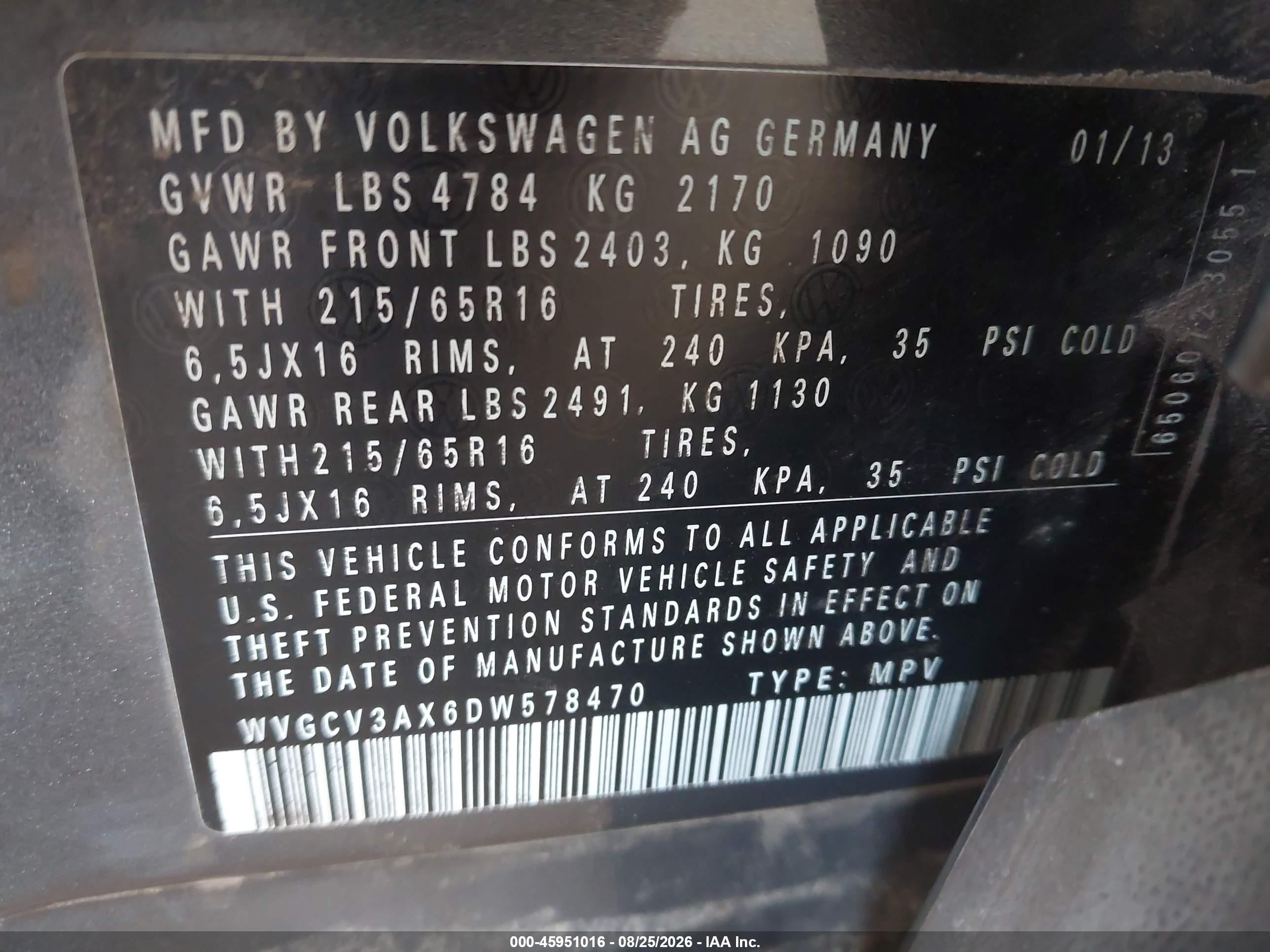 2013 Volkswagen Tiguan S Gray vin: WVGCV3AX6DW578470