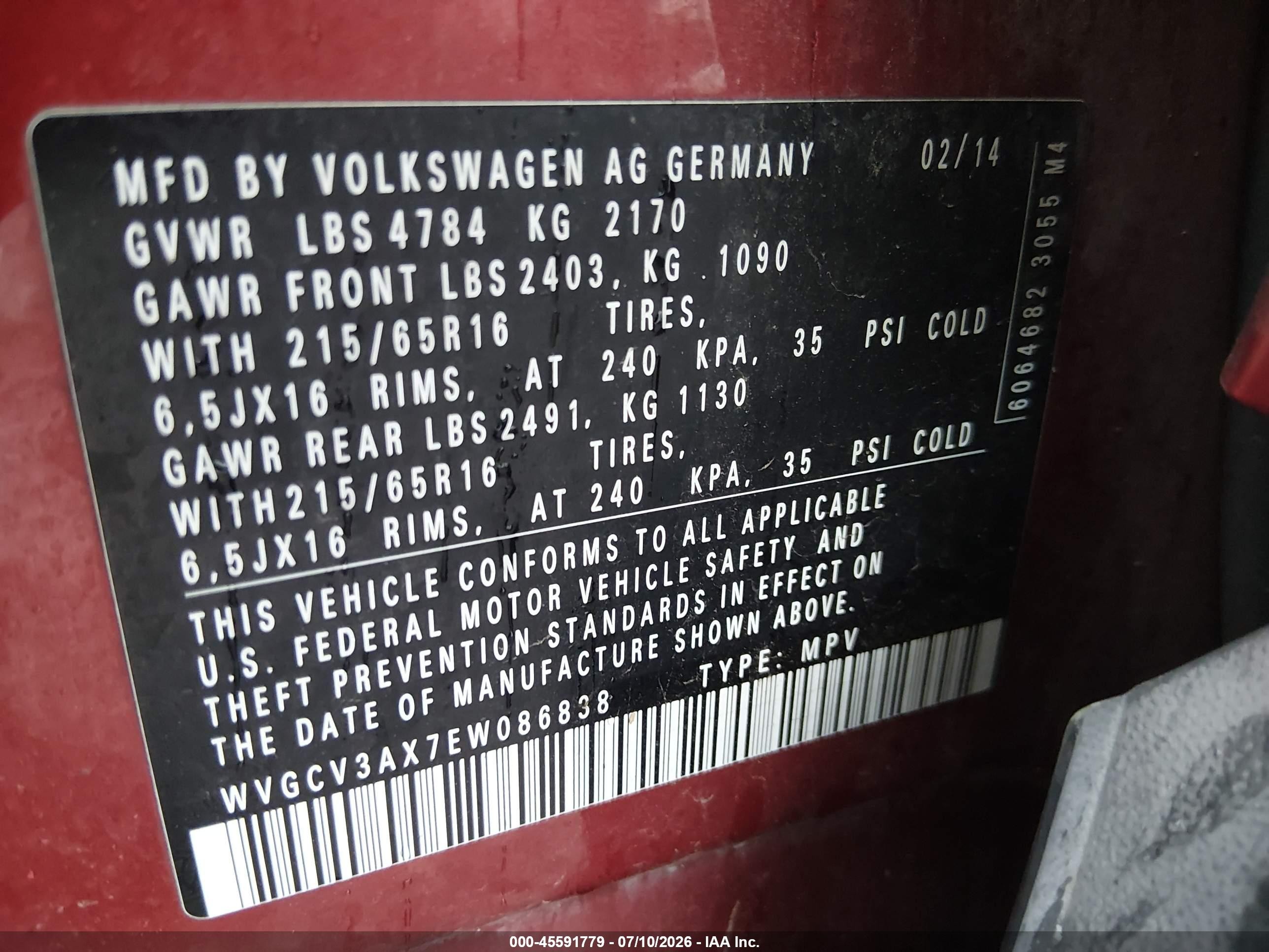 2014 Volkswagen Tiguan S Burgundy vin: WVGCV3AX7EW086838