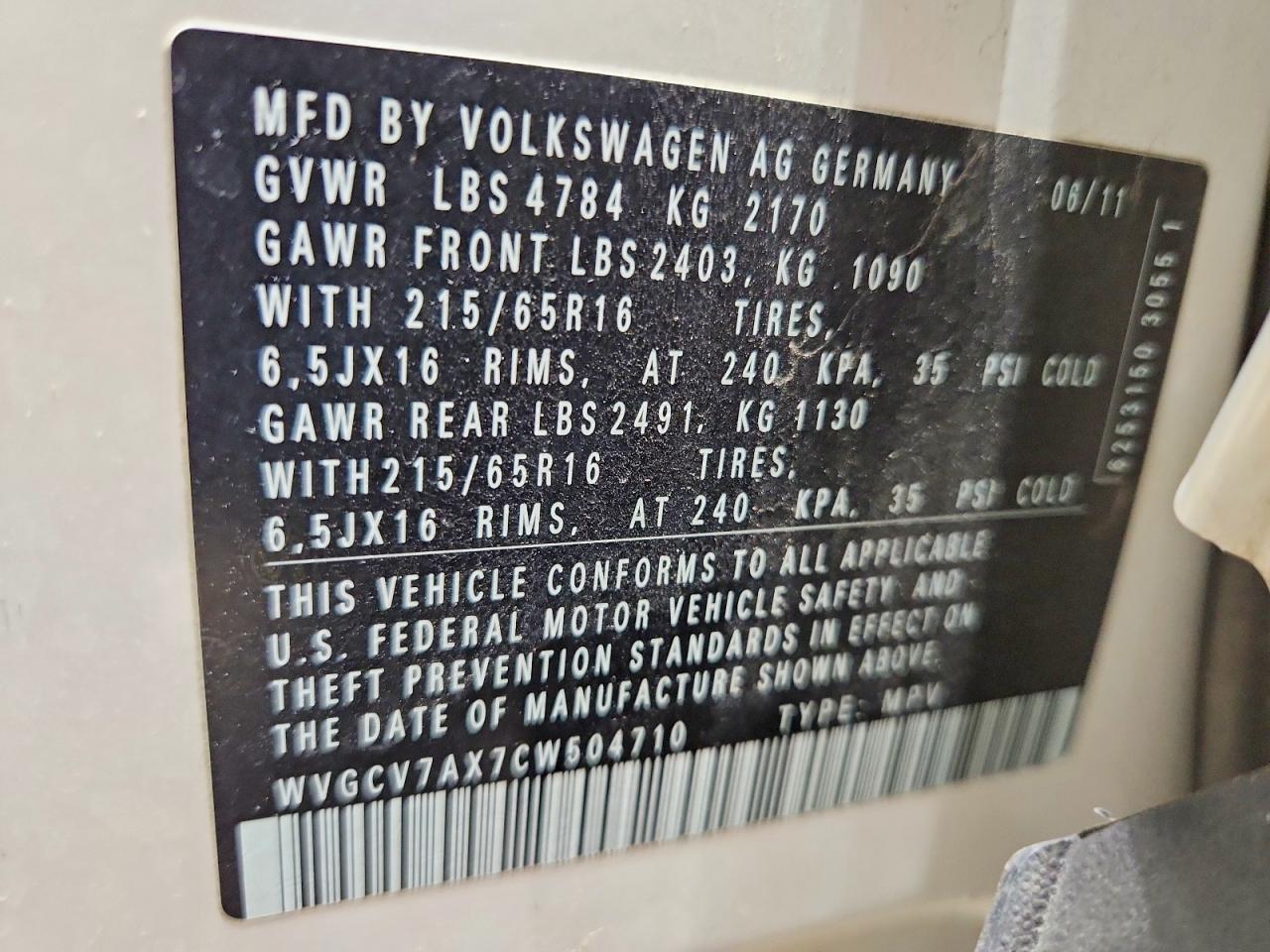2012 Volkswagen Tiguan S White vin: WVGCV7AX7CW504710