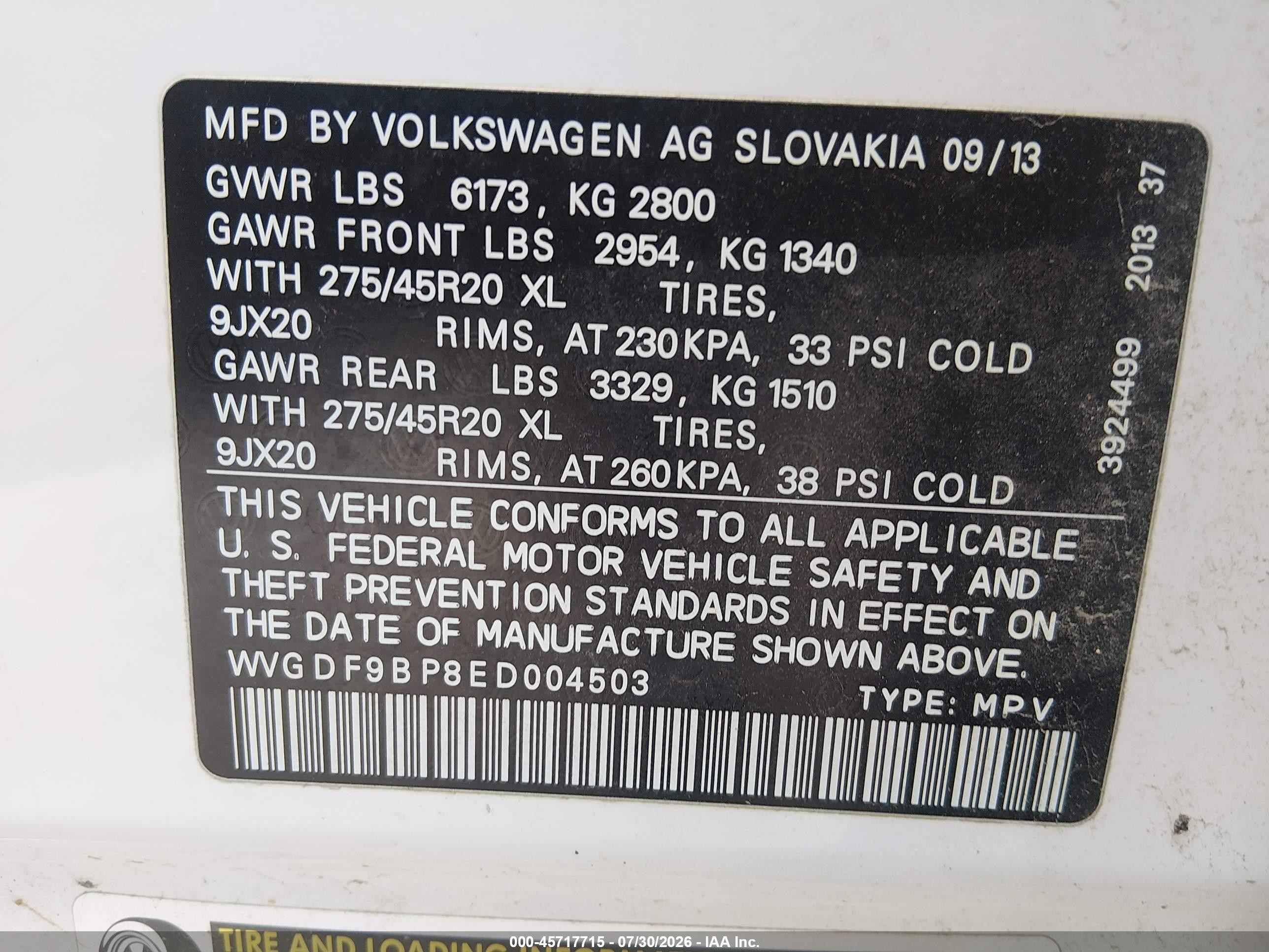 2014 Volkswagen Touareg 3.6l R-line White vin: WVGDF9BP8ED004503