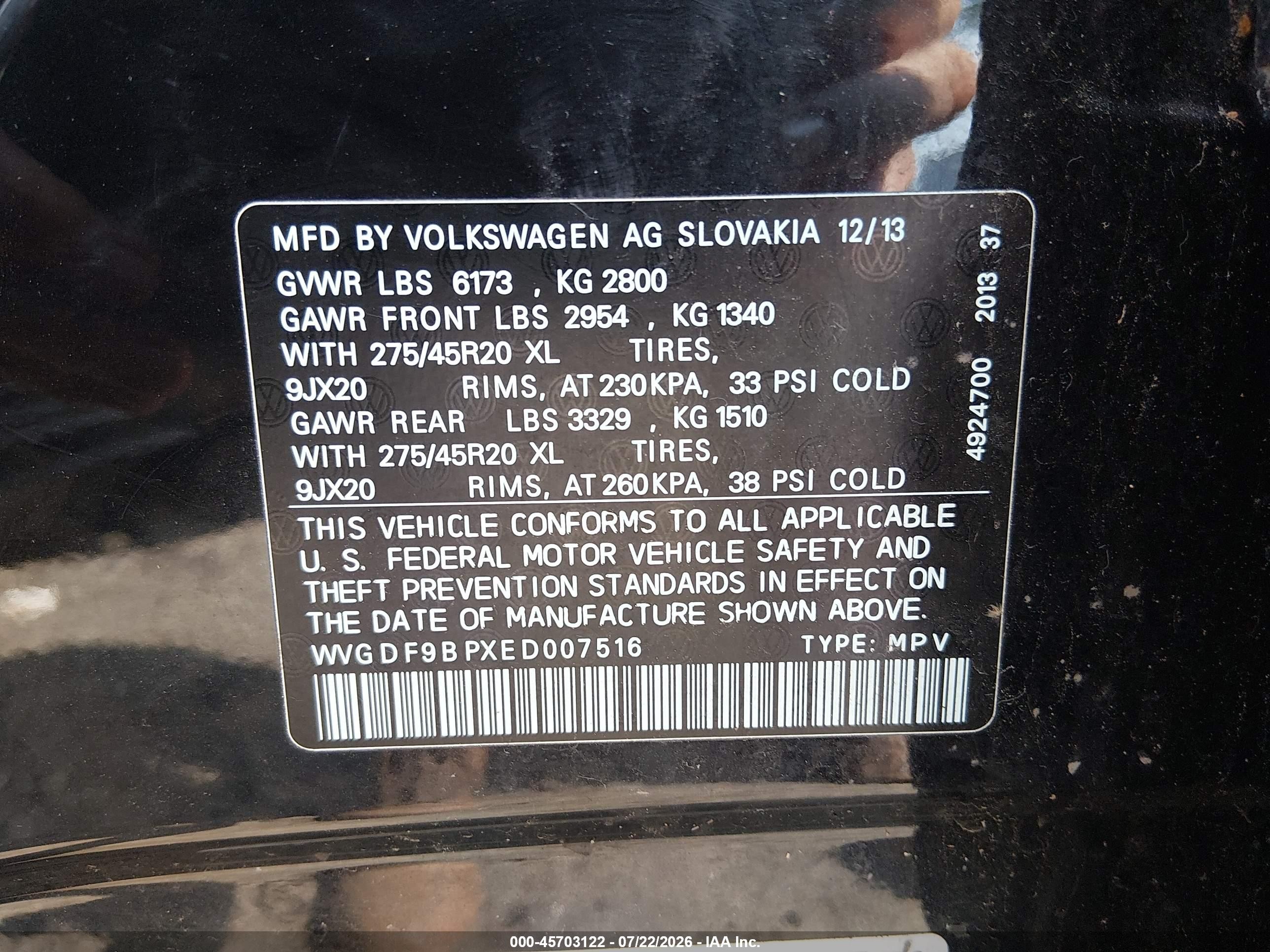 2014 Volkswagen Touareg 3.6l R-line Black vin: WVGDF9BPXED007516