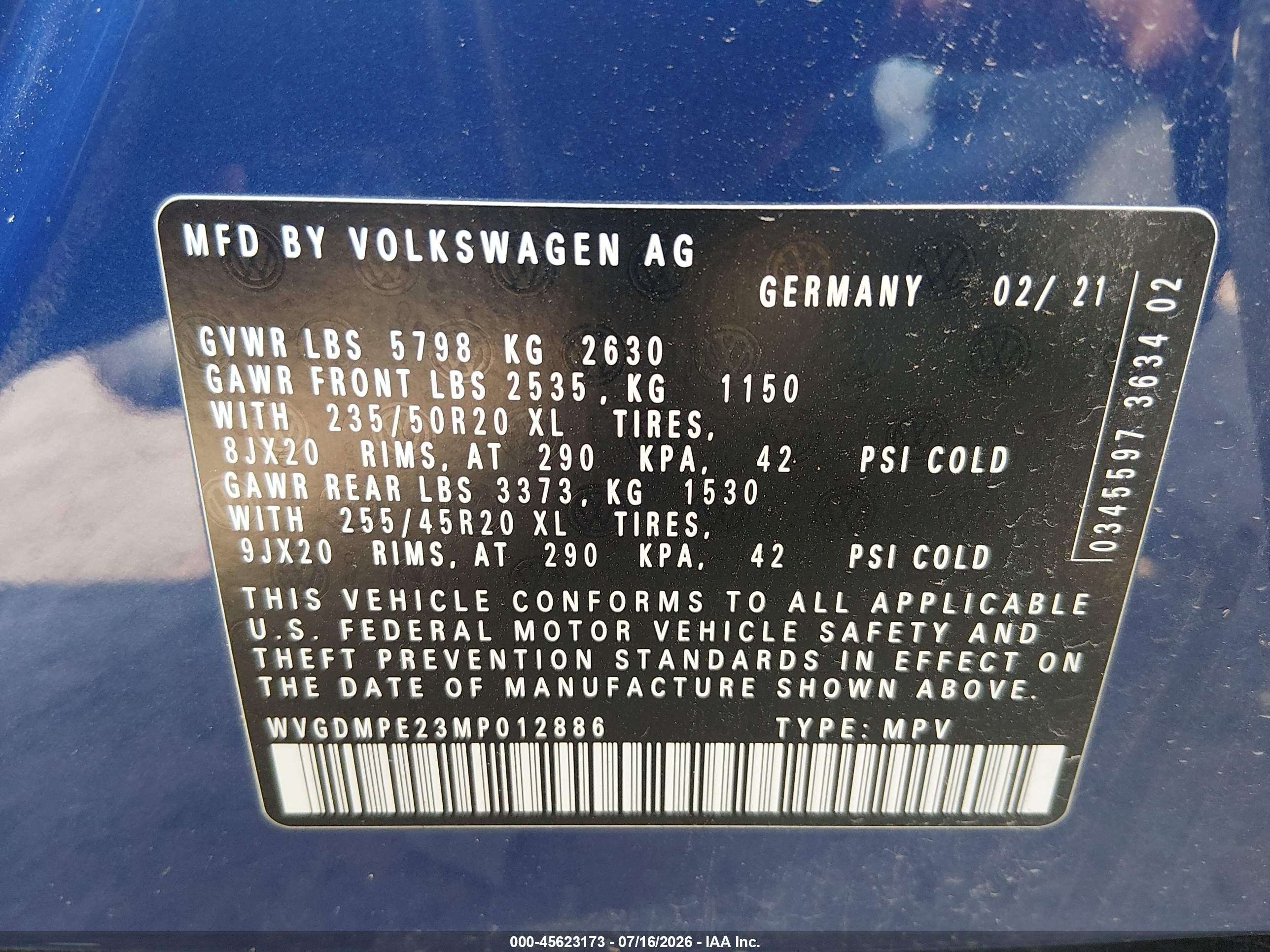 2021 Volkswagen Id.4 1st Edition Blue vin: WVGDMPE23MP012886